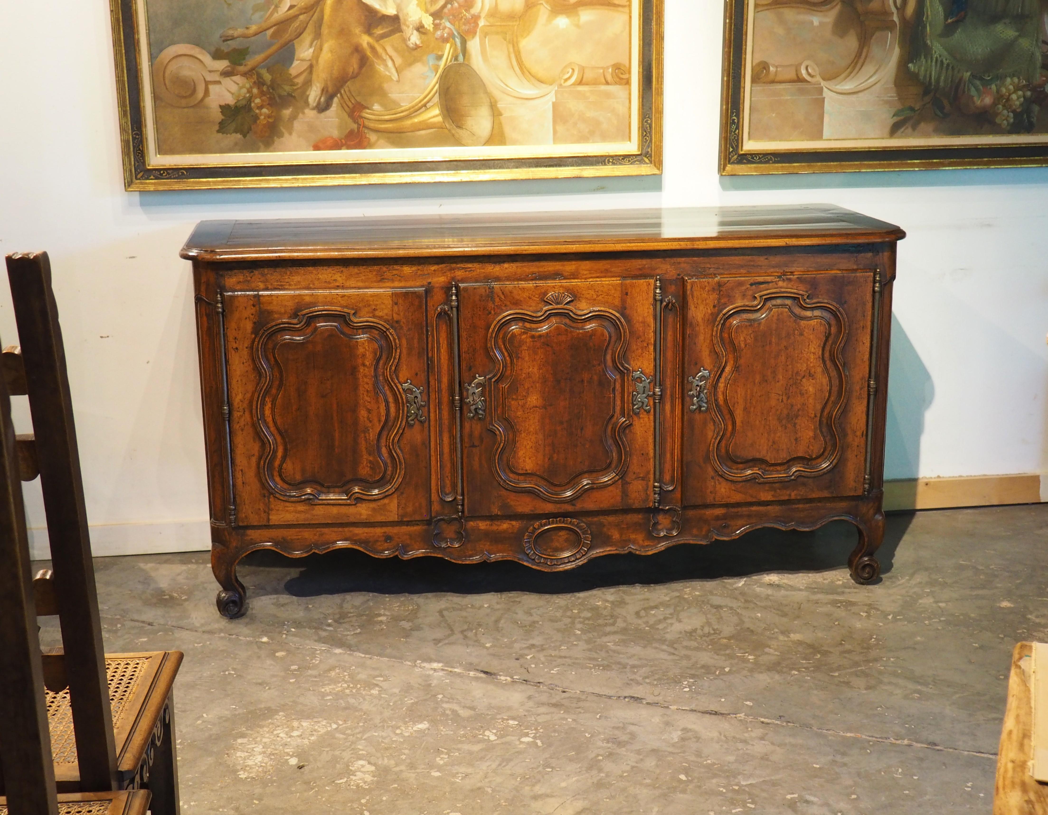 18th Century French 3-Door Walnut Carved Louis XV Enfilade 14