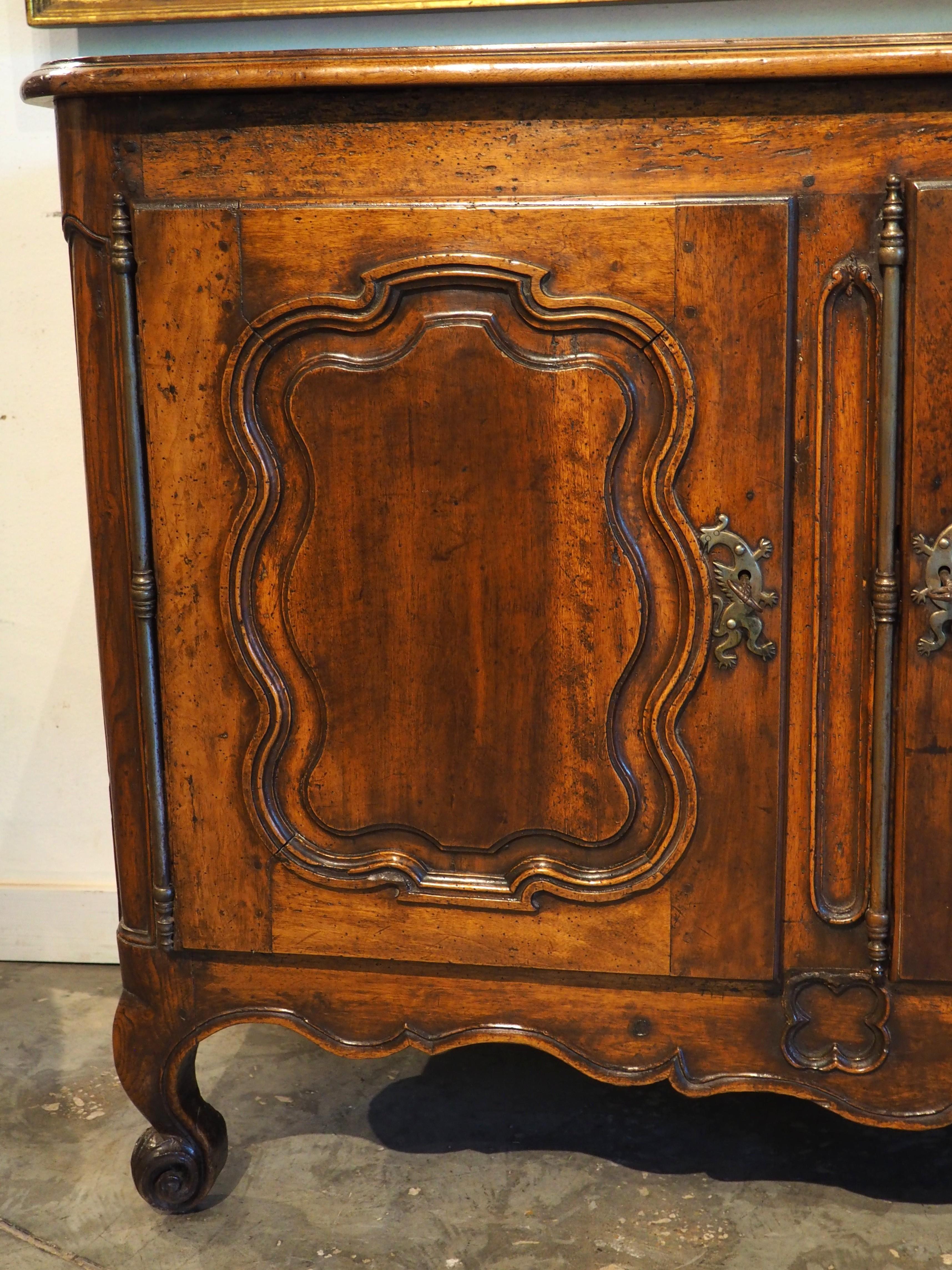 Hand-Carved 18th Century French 3-Door Walnut Carved Louis XV Enfilade