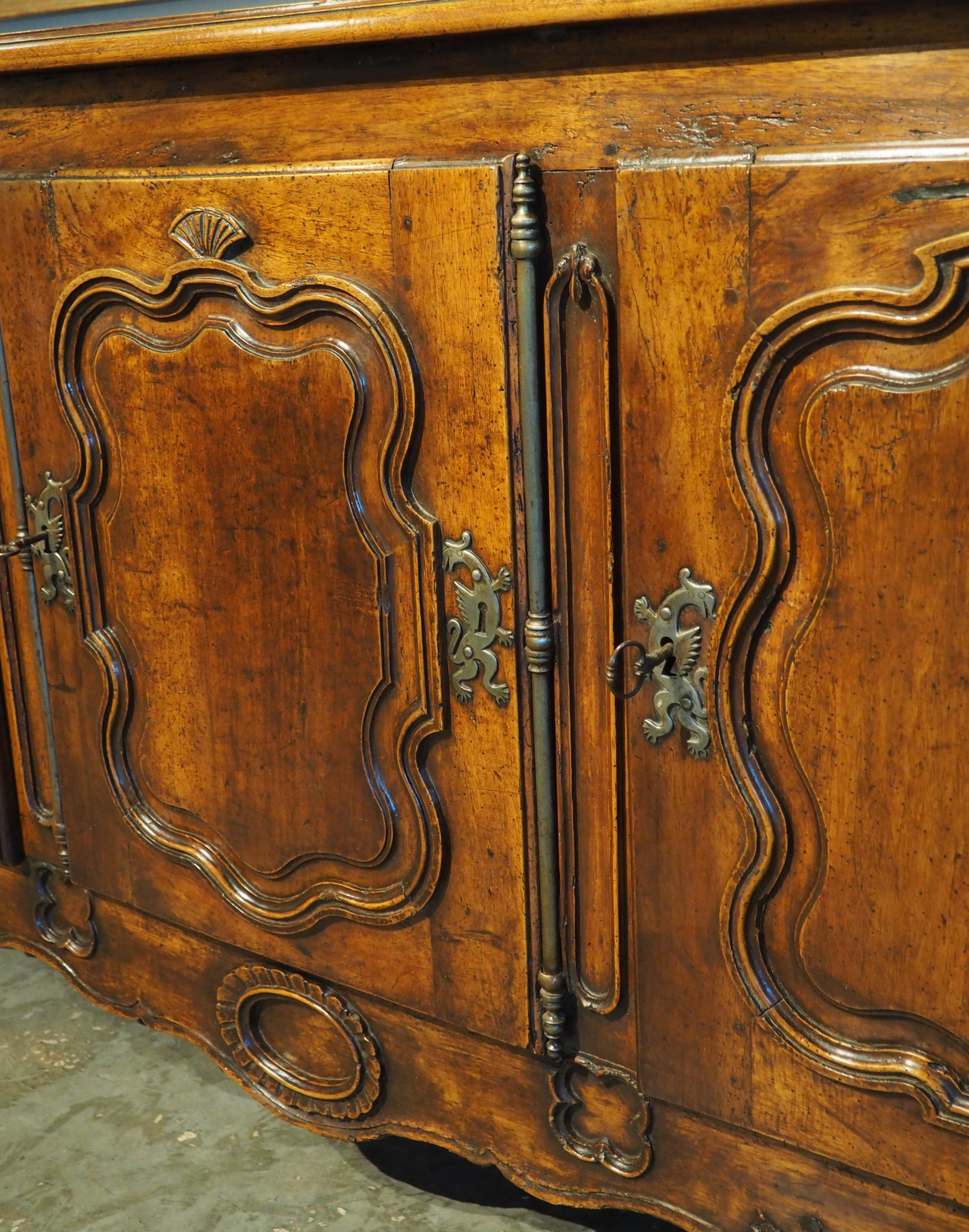 18th Century French 3-Door Walnut Carved Louis XV Enfilade 3