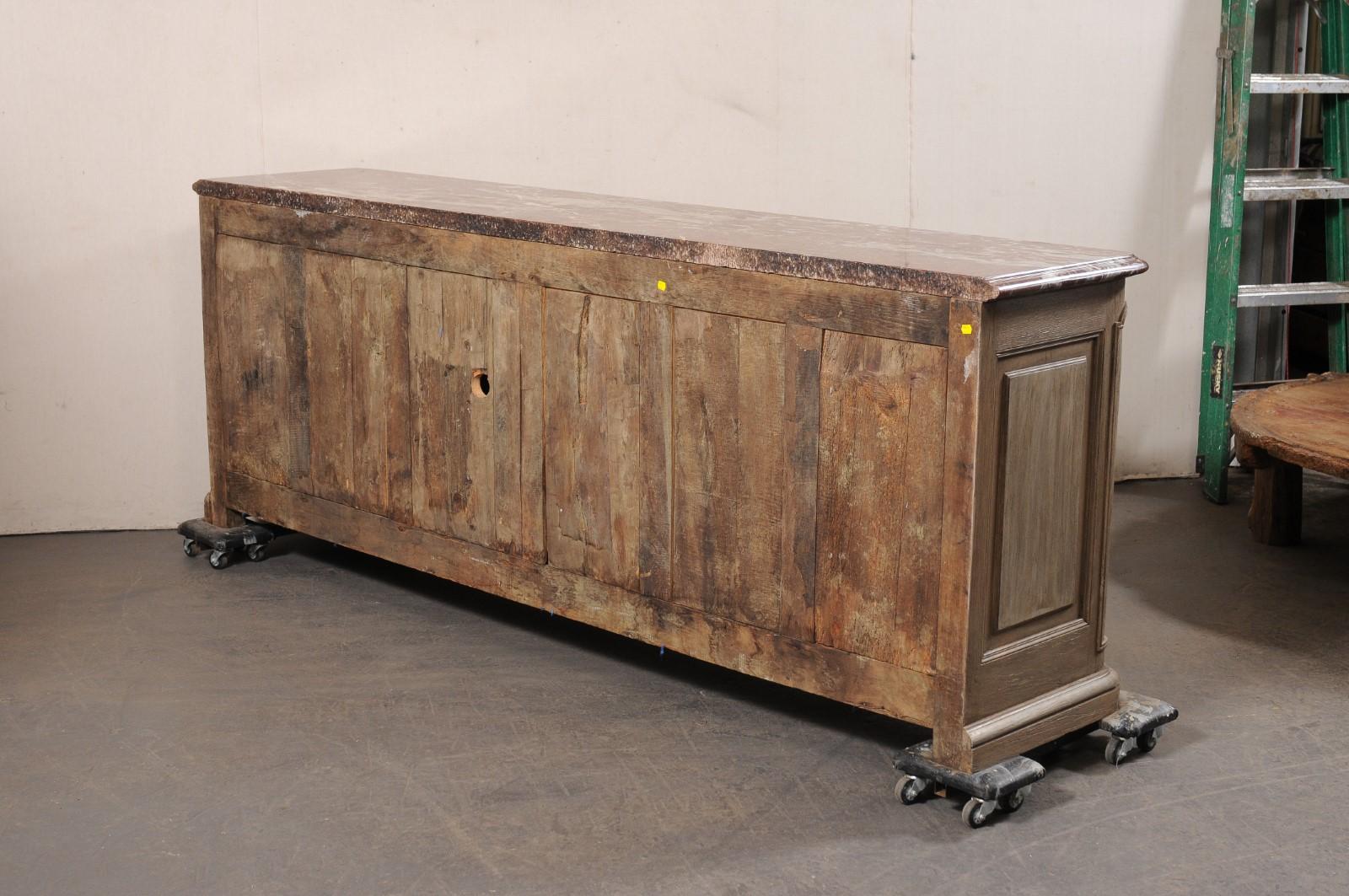 Wood 18th century French 4-Door Enfilade w/its Original Marble Top, 8ft Long For Sale