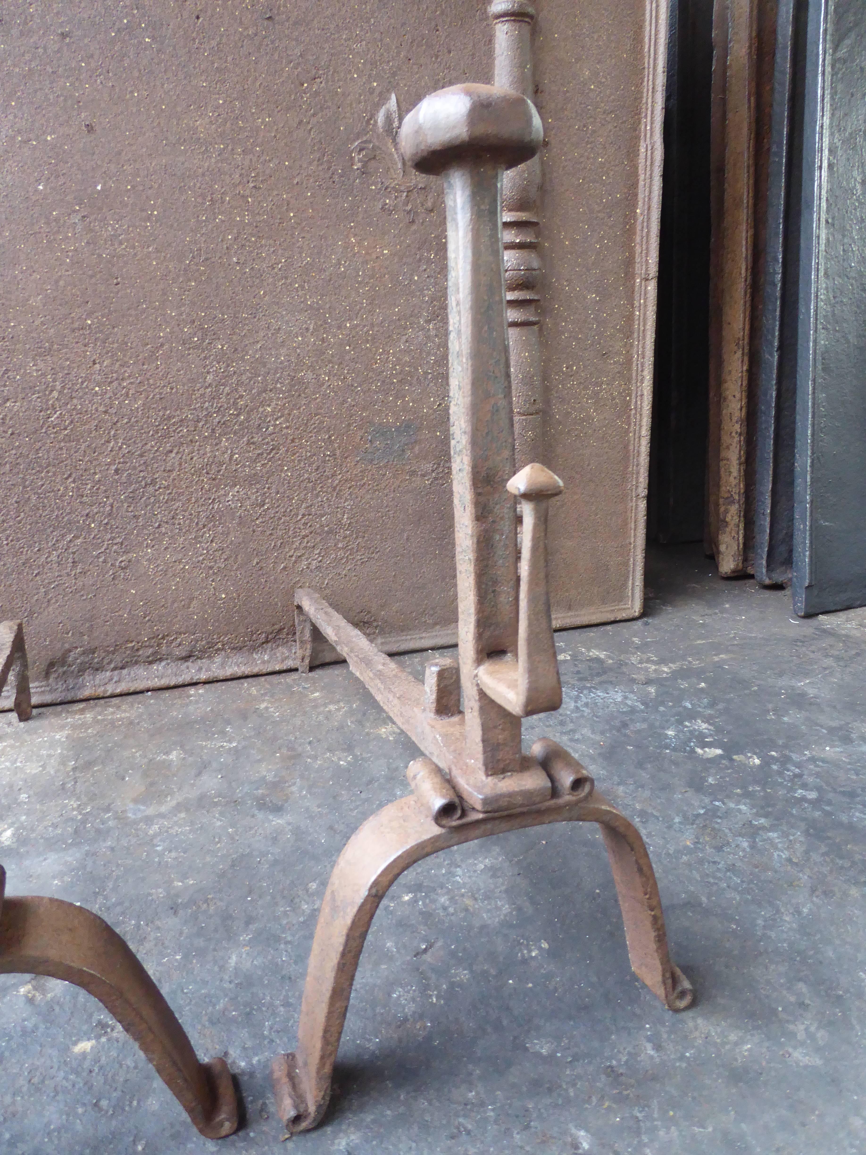 Forged 18th Century French Andirons or Firedogs For Sale