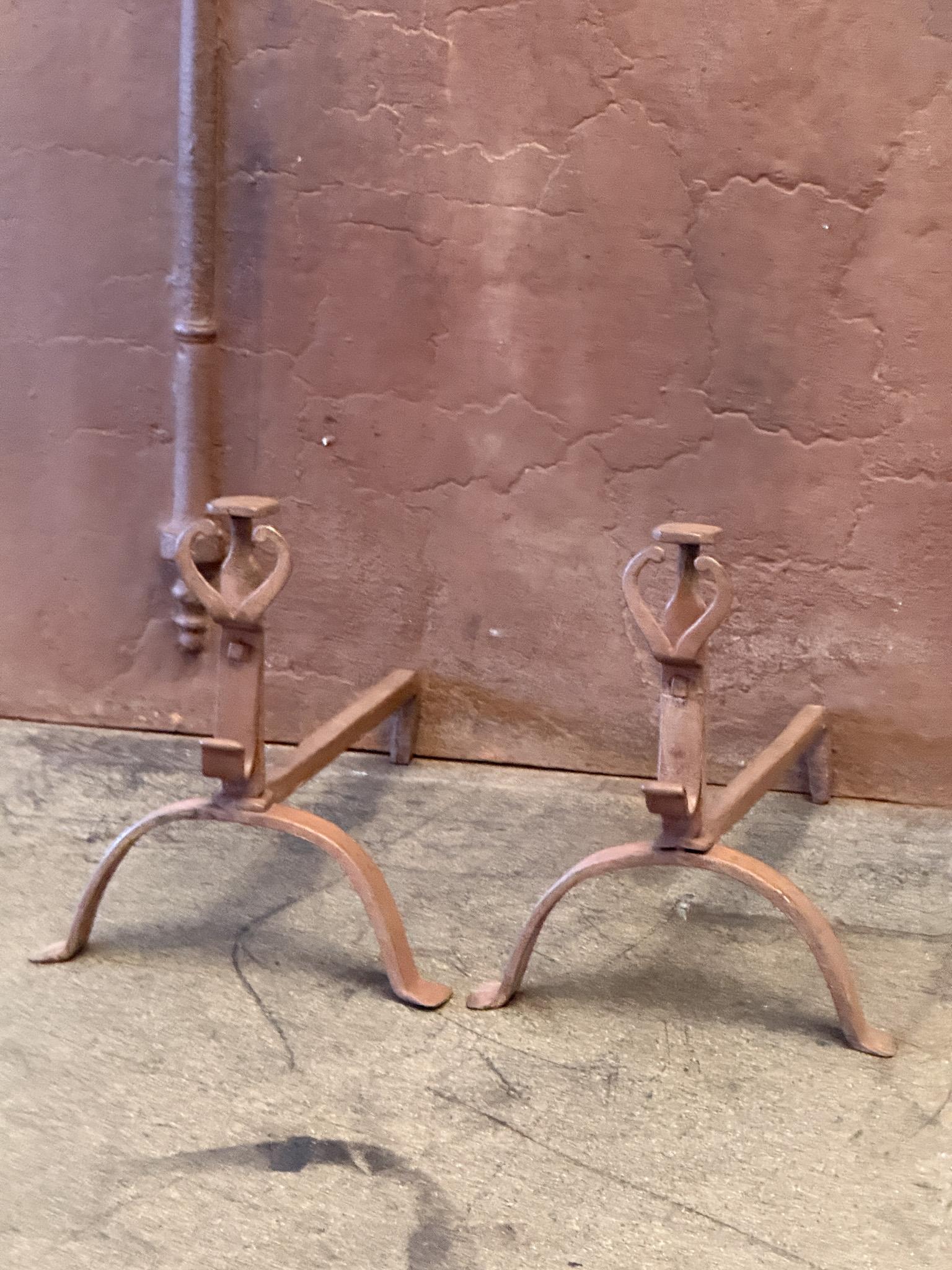 Forged 18th Century French Andirons or Firedogs, Louis XV Period For Sale