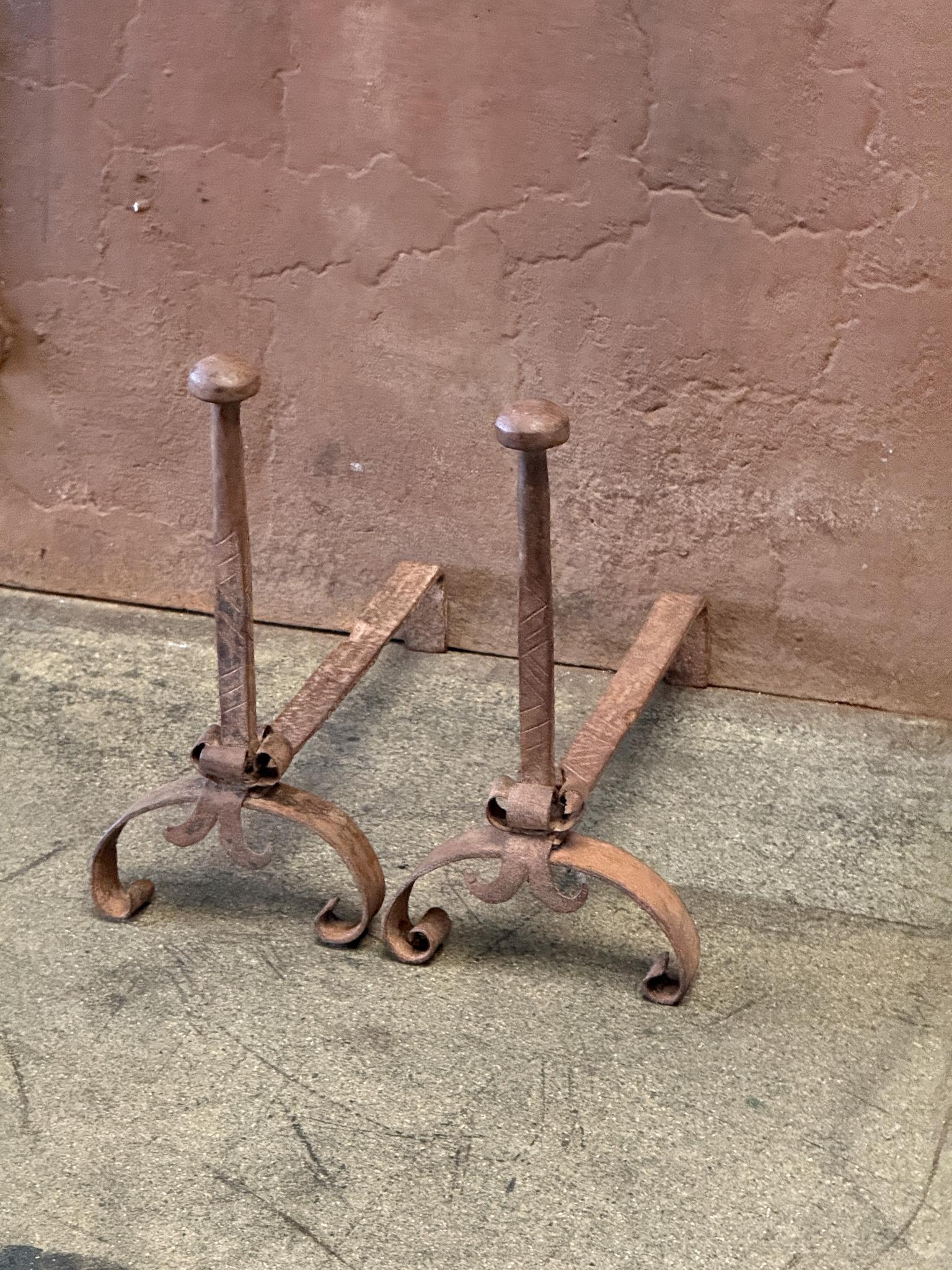Forged 18th Century French Andirons or Firedogs, Louis XV Period For Sale