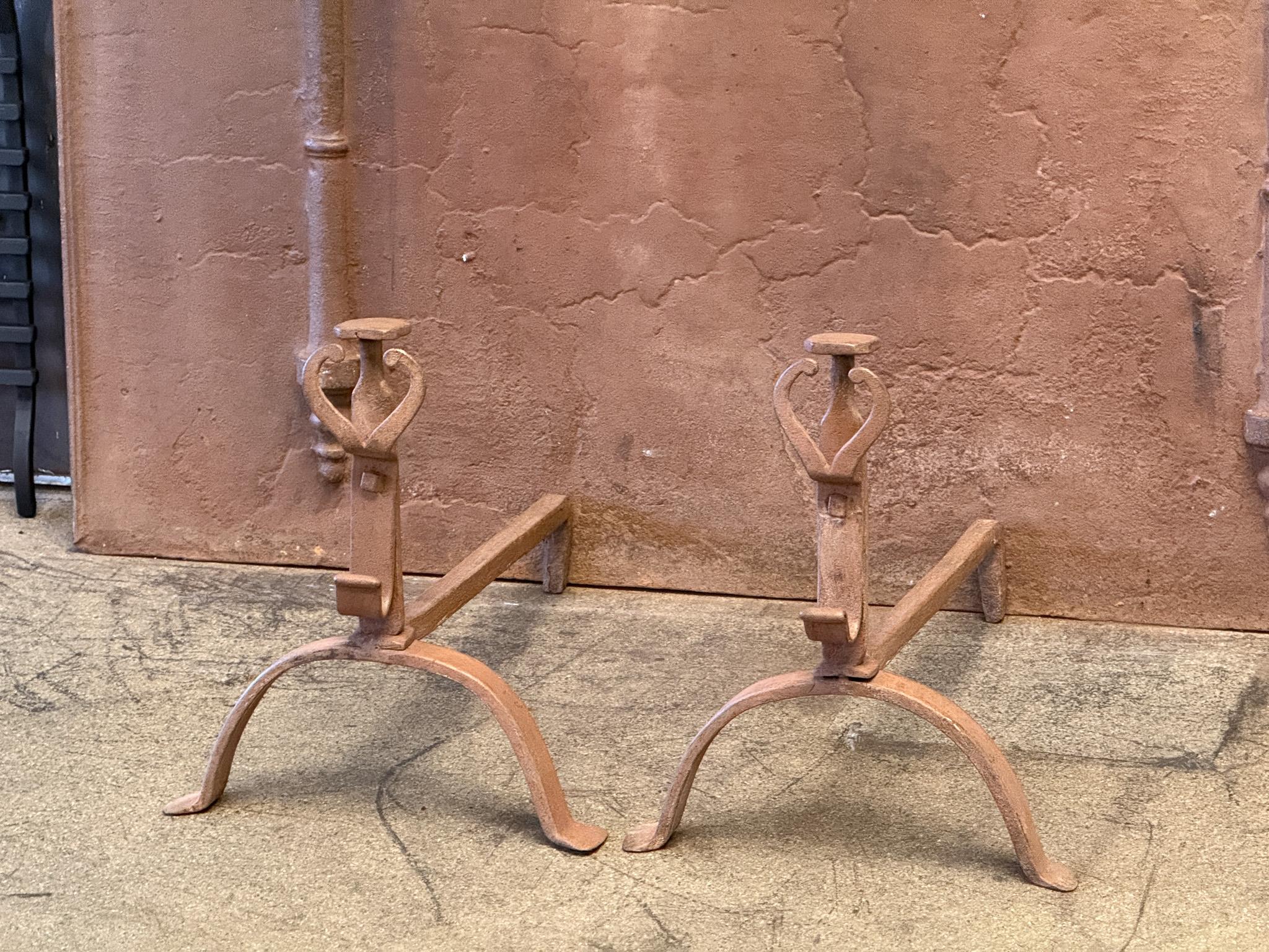 18th Century and Earlier 18th Century French Andirons or Firedogs, Louis XV Period For Sale