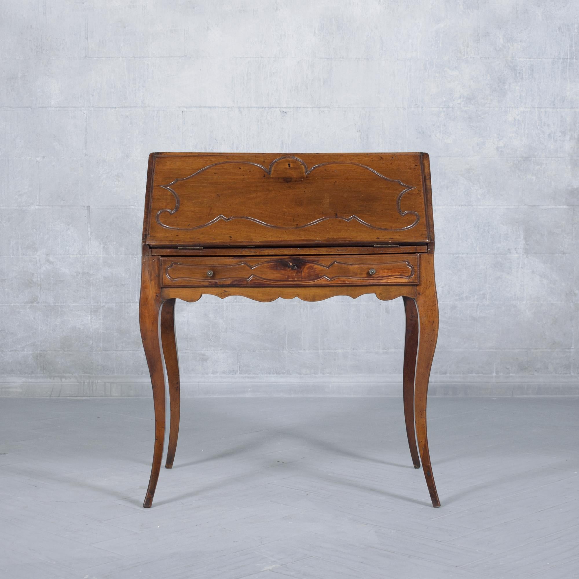 Step back in time with our exquisitely restored French Antique Secrétaire, a genuine late 18th-century gem. Expertly crafted from premium walnut wood, this piece is a shining example of historical elegance and fine craftsmanship. The beauty of this