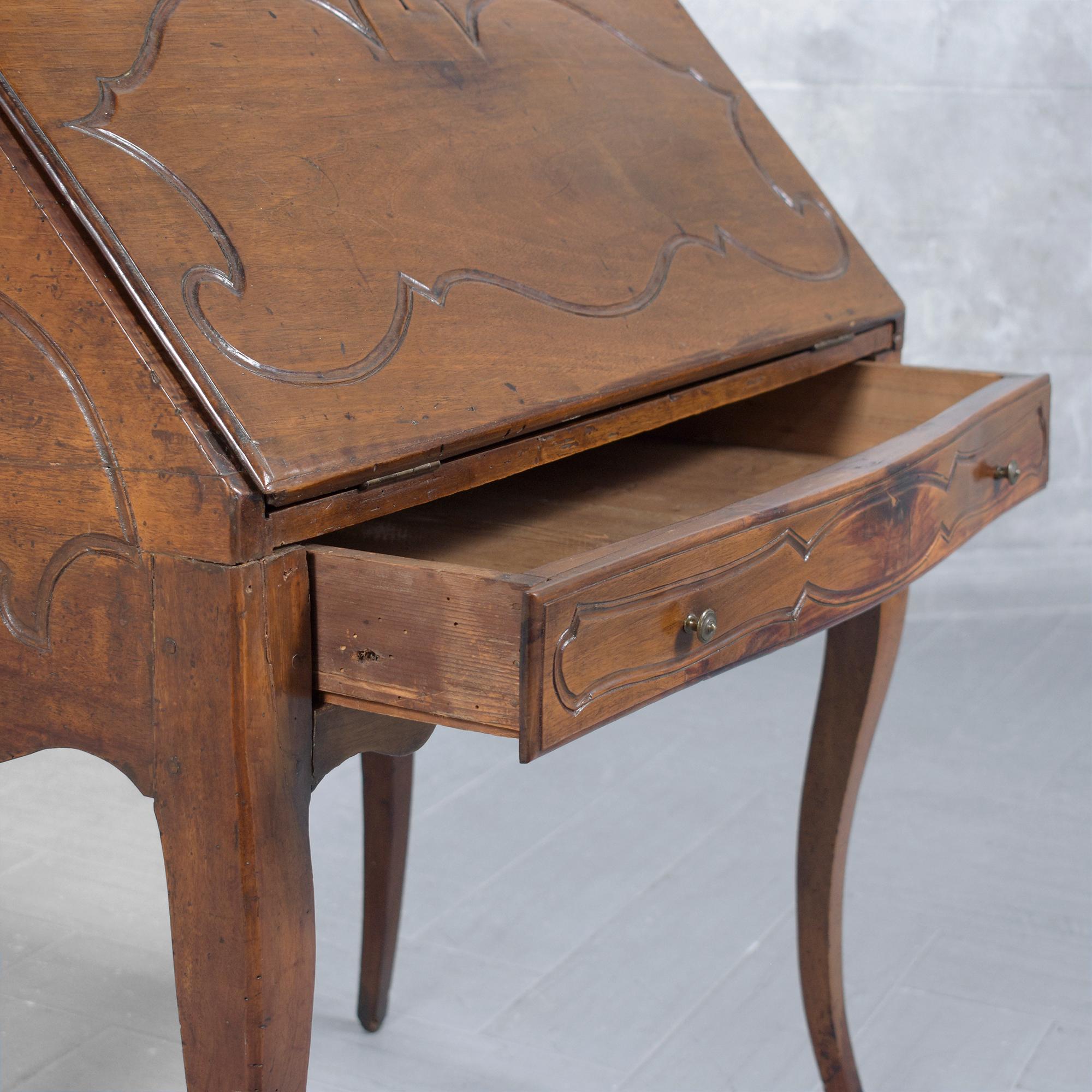 18th Century and Earlier Restored Late 18th-Century French Antique Secrétaire with Intricate Carvings For Sale