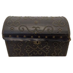 18th Century French Antique Leather Box with Nailheads & Monogram