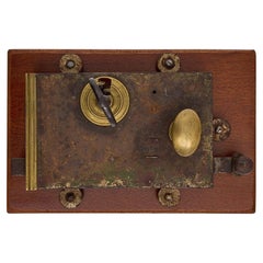 18th Century French Antique Lock and Key Mounted on Walnut Wood