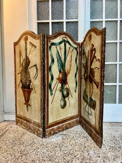 18th Century French Antique Paravent Screen with Three Leaves