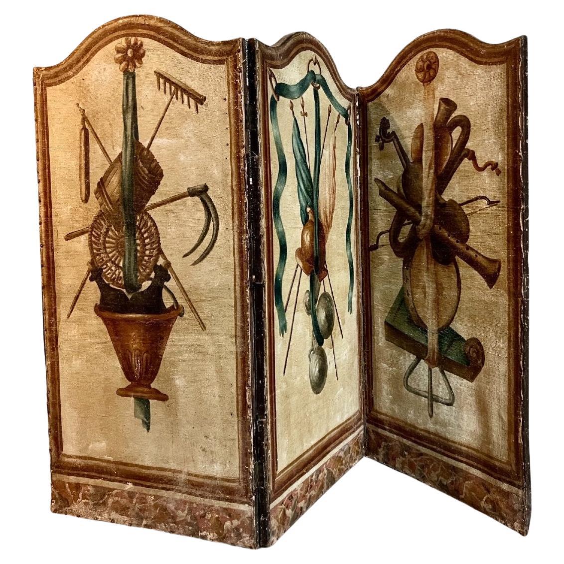18th Century French Antique Paravent Screen with Three Leaves For Sale