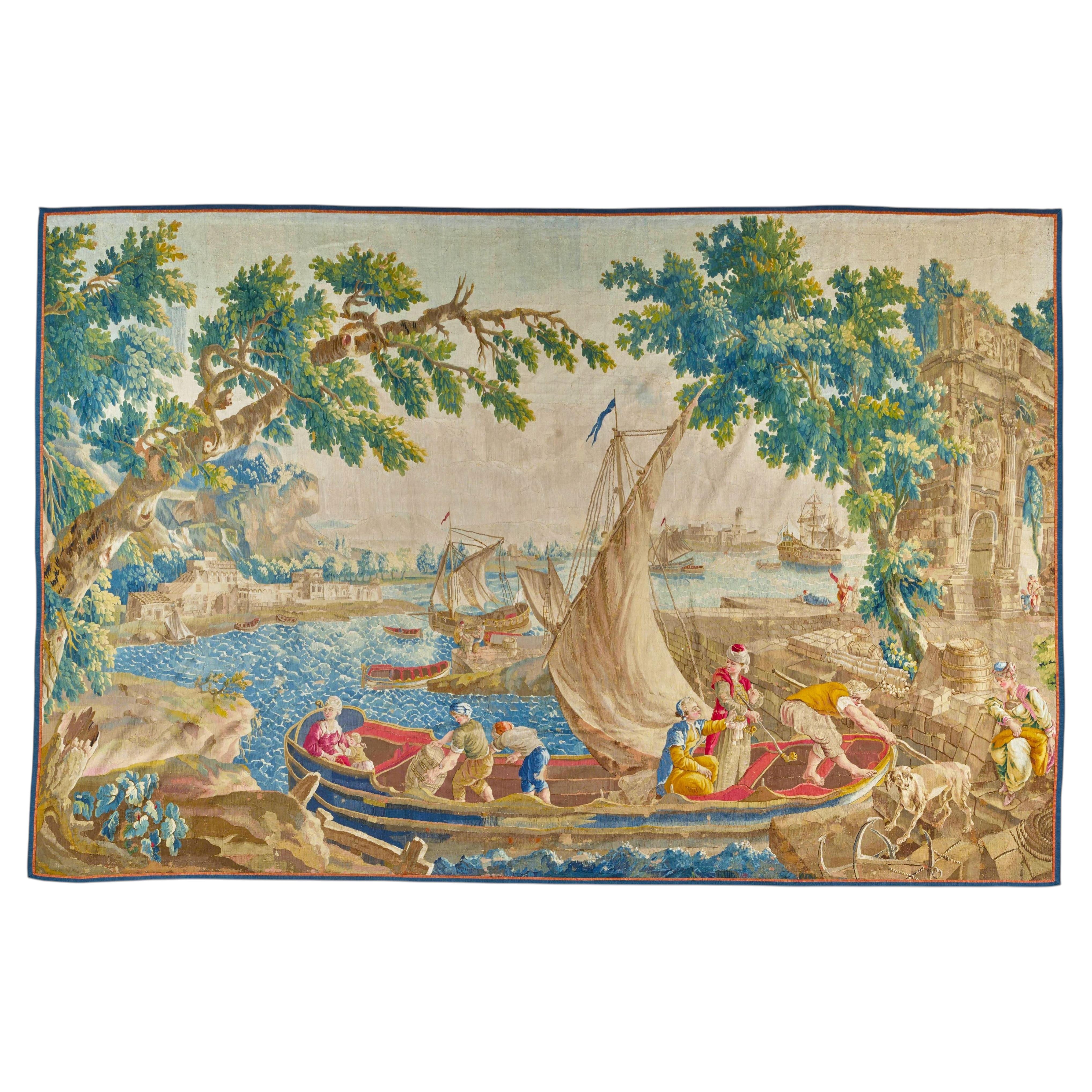 18th Century French Antique Tapestry "The Arrival at the Port"