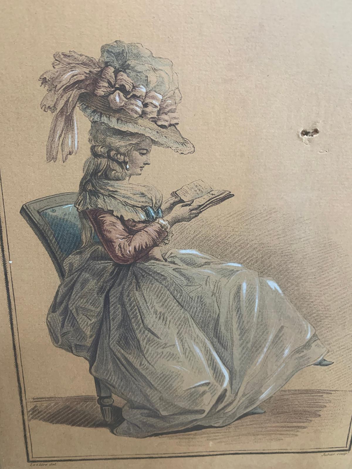 18th Century French Aquatint Engraving of Woman Reading by C.L. Jubier For Sale 8