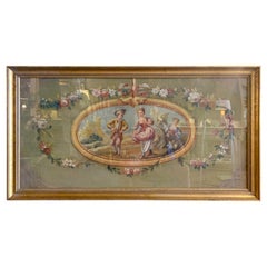 Französische Aubusson-Zeichnungs Gouache auf Papier in vergoldetem Rahmen mit Glas, 18. Jahrhundert