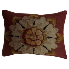 18th Century French Aubusson Floral Medallion Tapestry Pillow