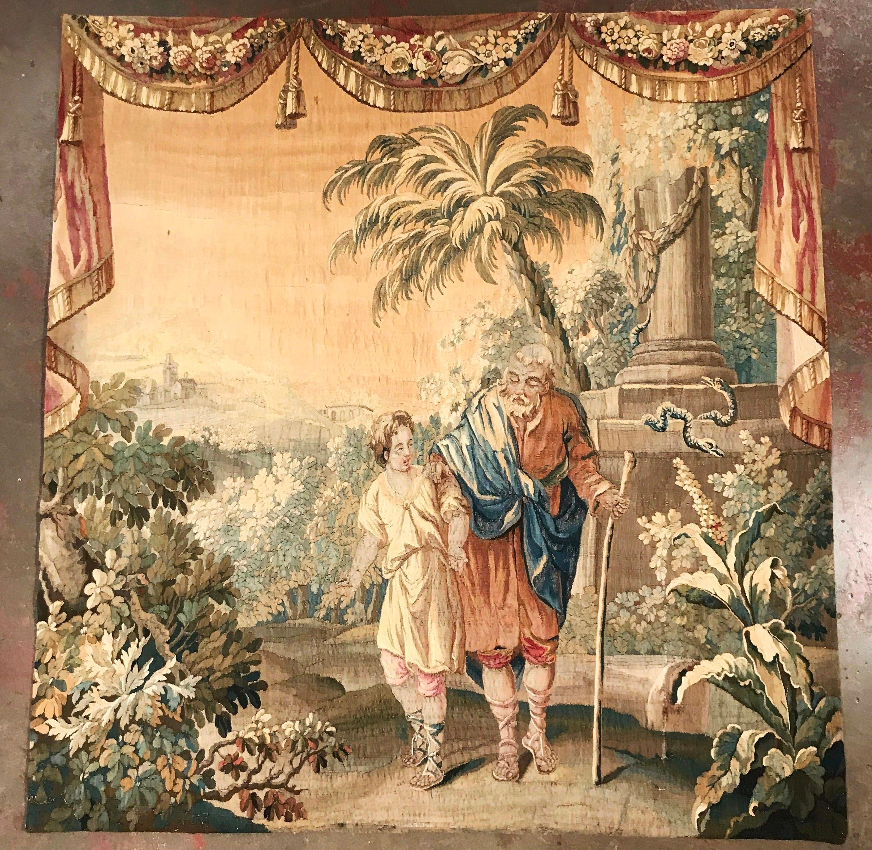 18th Century French Aubusson Mythological and Scenic Tapestry Composition In Excellent Condition In Dallas, TX