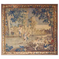 Antique 18th Century French Aubusson Pastoral Scene Tapestry Titled "Le Repas Champetre"