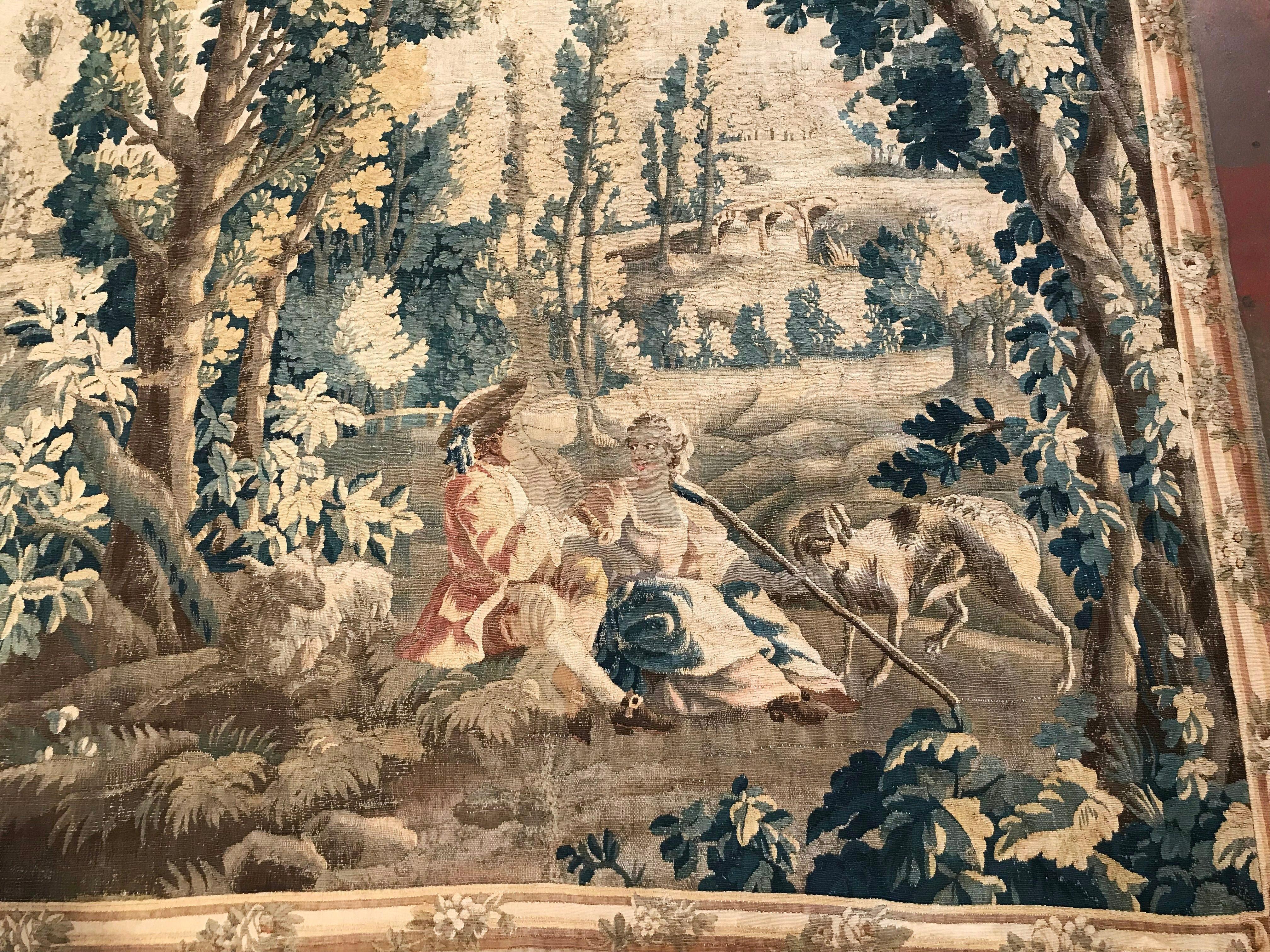 Französischer Aubusson-Paterteppich aus dem 18. Jahrhundert in der Art von Boucher (Handgewebt) im Angebot