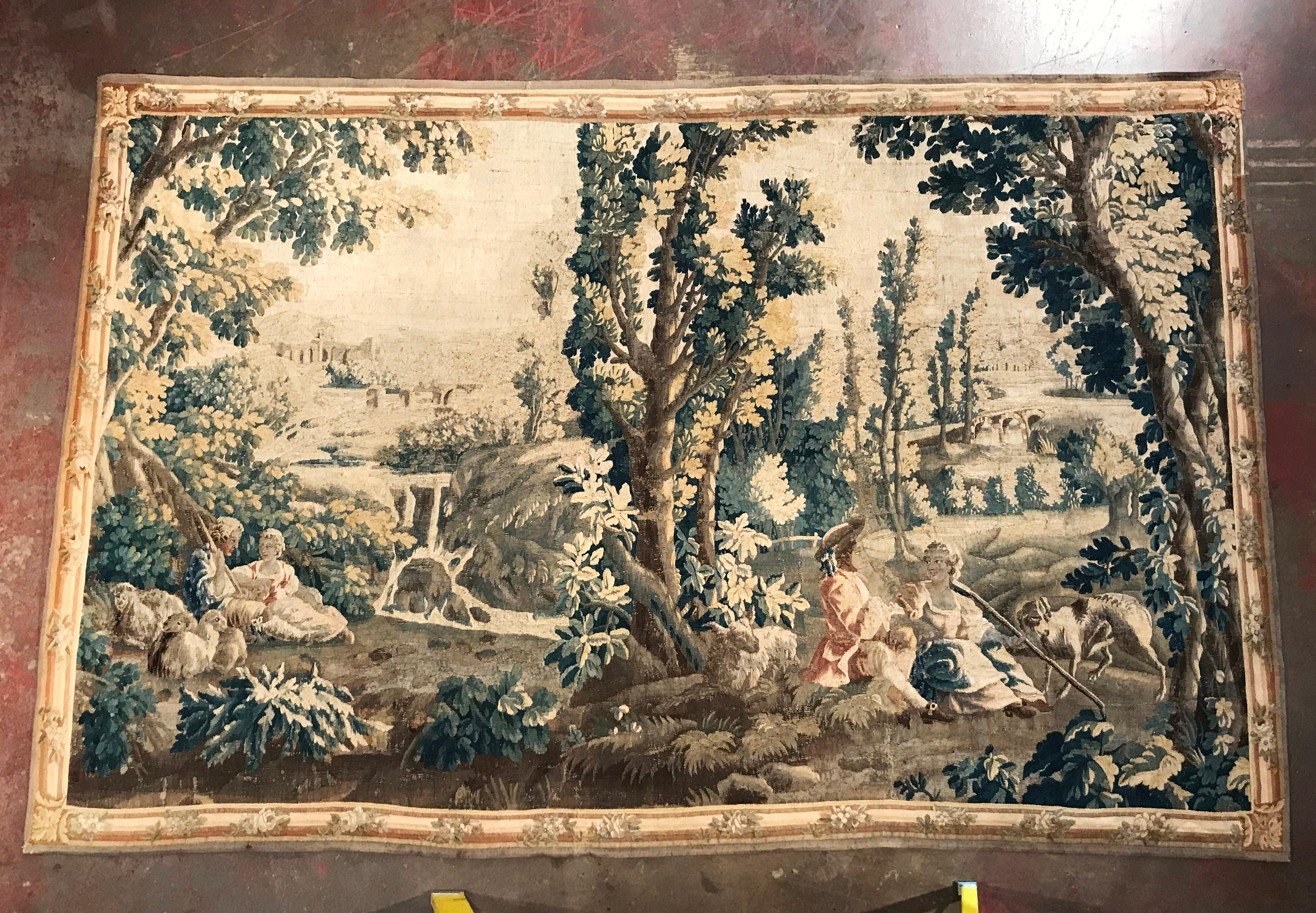 18th Century French Aubusson Pastoral Tapestry in the Manner of Boucher In Excellent Condition For Sale In Dallas, TX