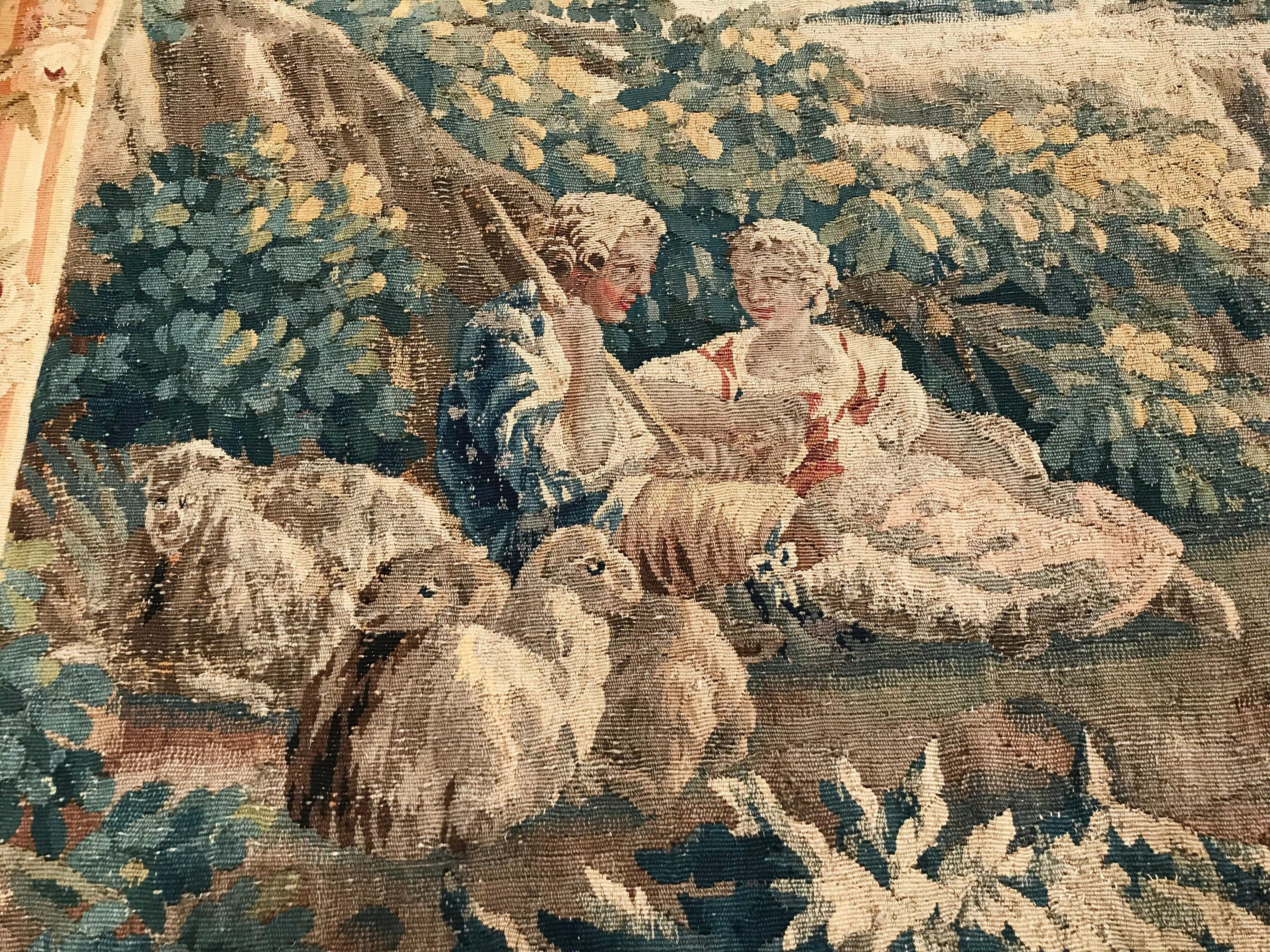 18th Century French Aubusson Pastoral Tapestry in the Manner of Boucher For Sale 1