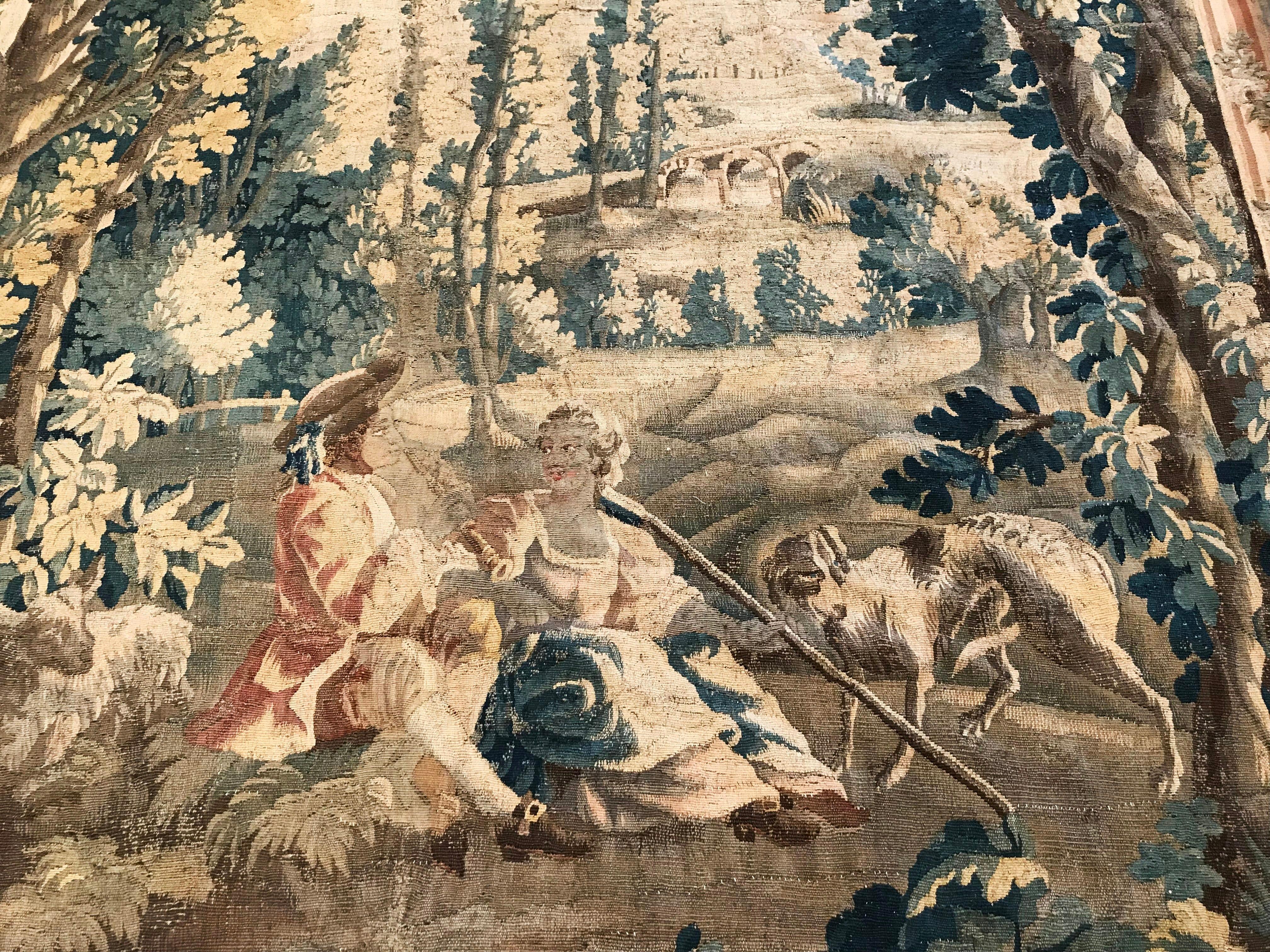 18th Century French Aubusson Pastoral Tapestry in the Manner of Boucher For Sale 3