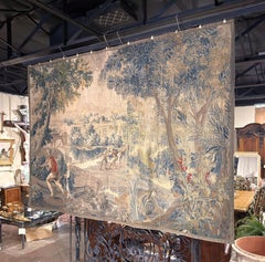 18th Century French Aubusson Pastoral Tapestry with Fishermen, Verdure & Castle