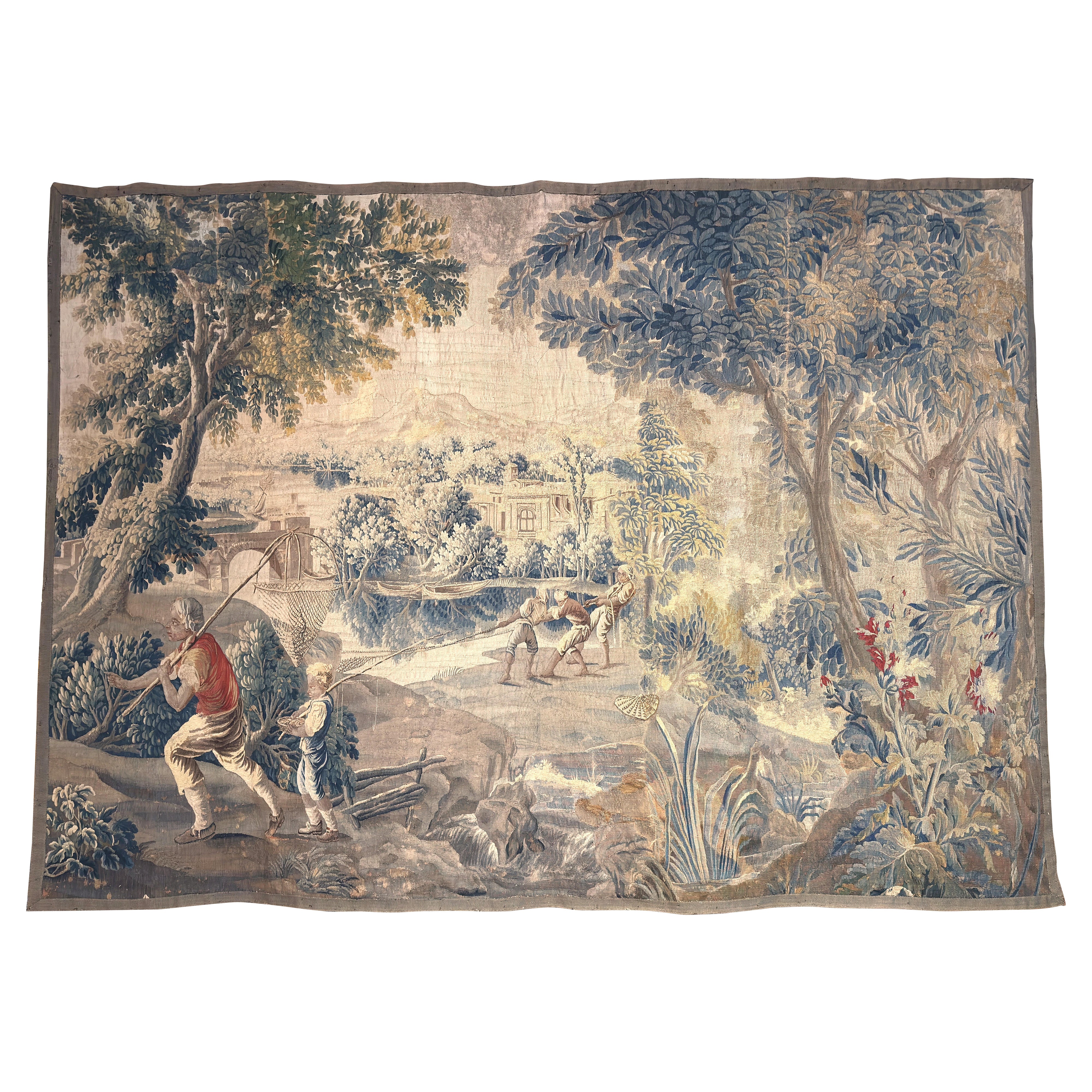 18th Century French Aubusson Pastoral Tapestry with Fishermen, Verdure
Castle