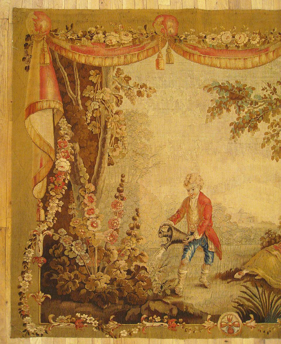 Hand-Woven 18th Century French Aubusson Romantic Tapestry, with Drapery Motif For Sale