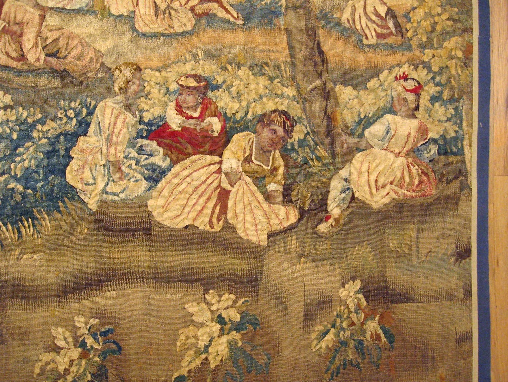 Hand-Woven 18th Century French Aubusson Rustic Tapestry Panel For Sale