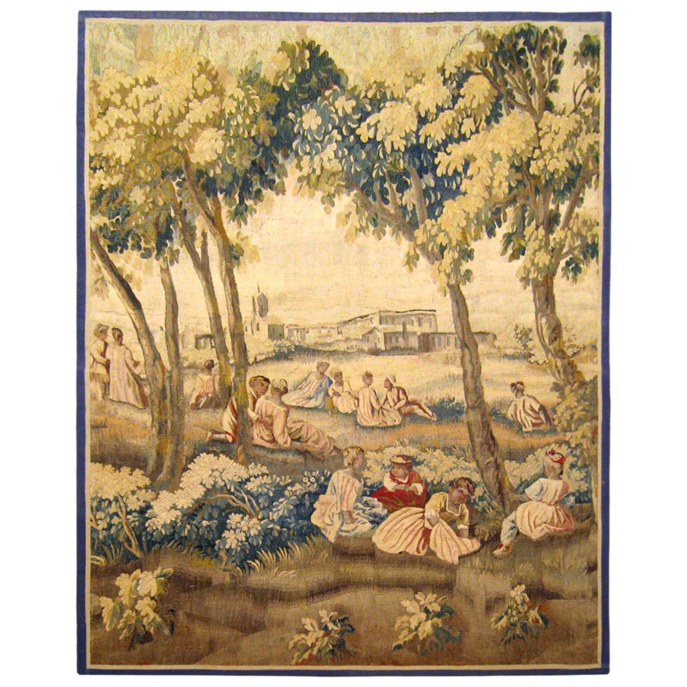 18th Century French Aubusson Rustic Tapestry Panel
