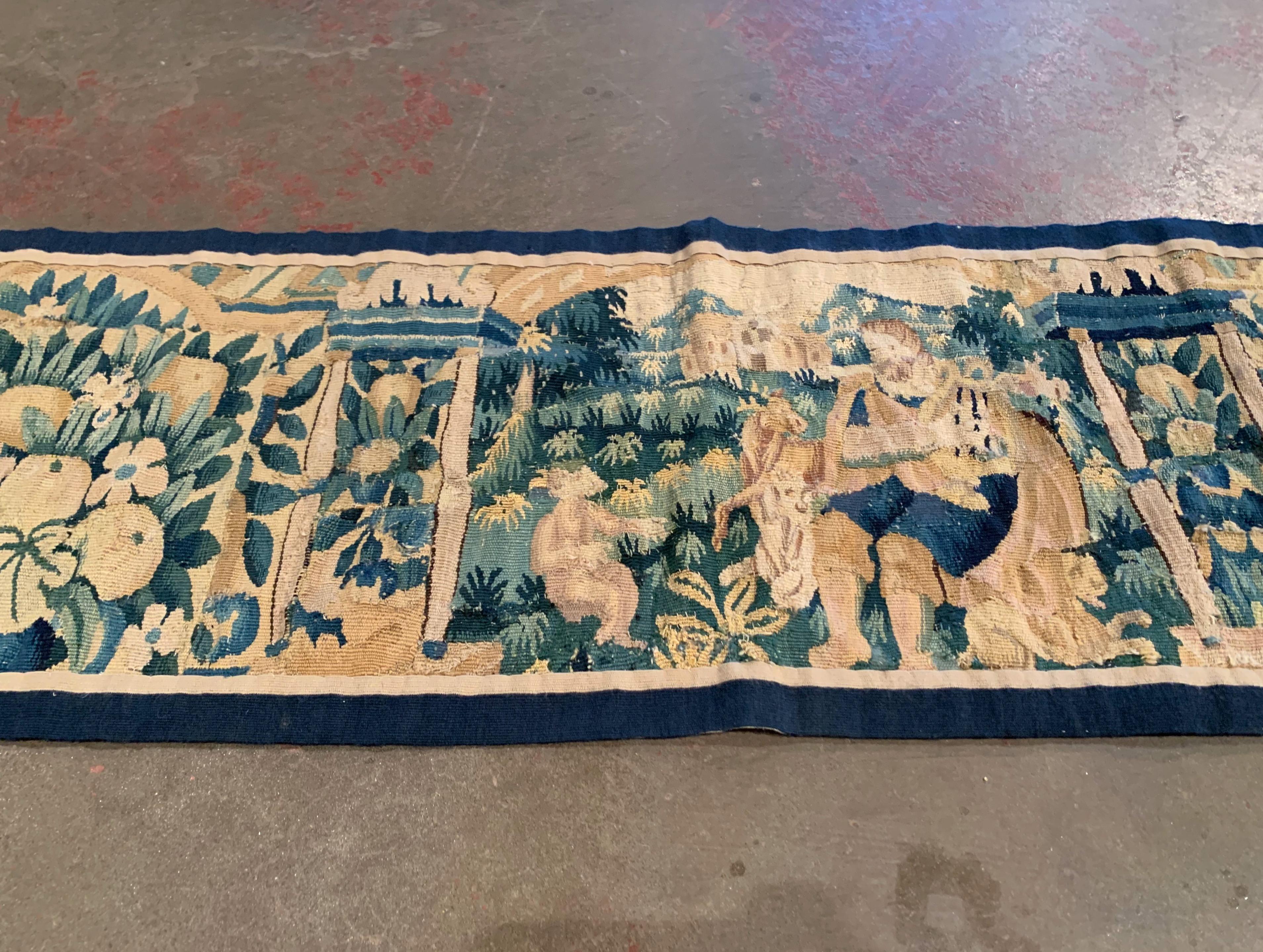 Hand-Woven 18th Century French Aubusson Tapestry Center Table Runner with Foliage Decor