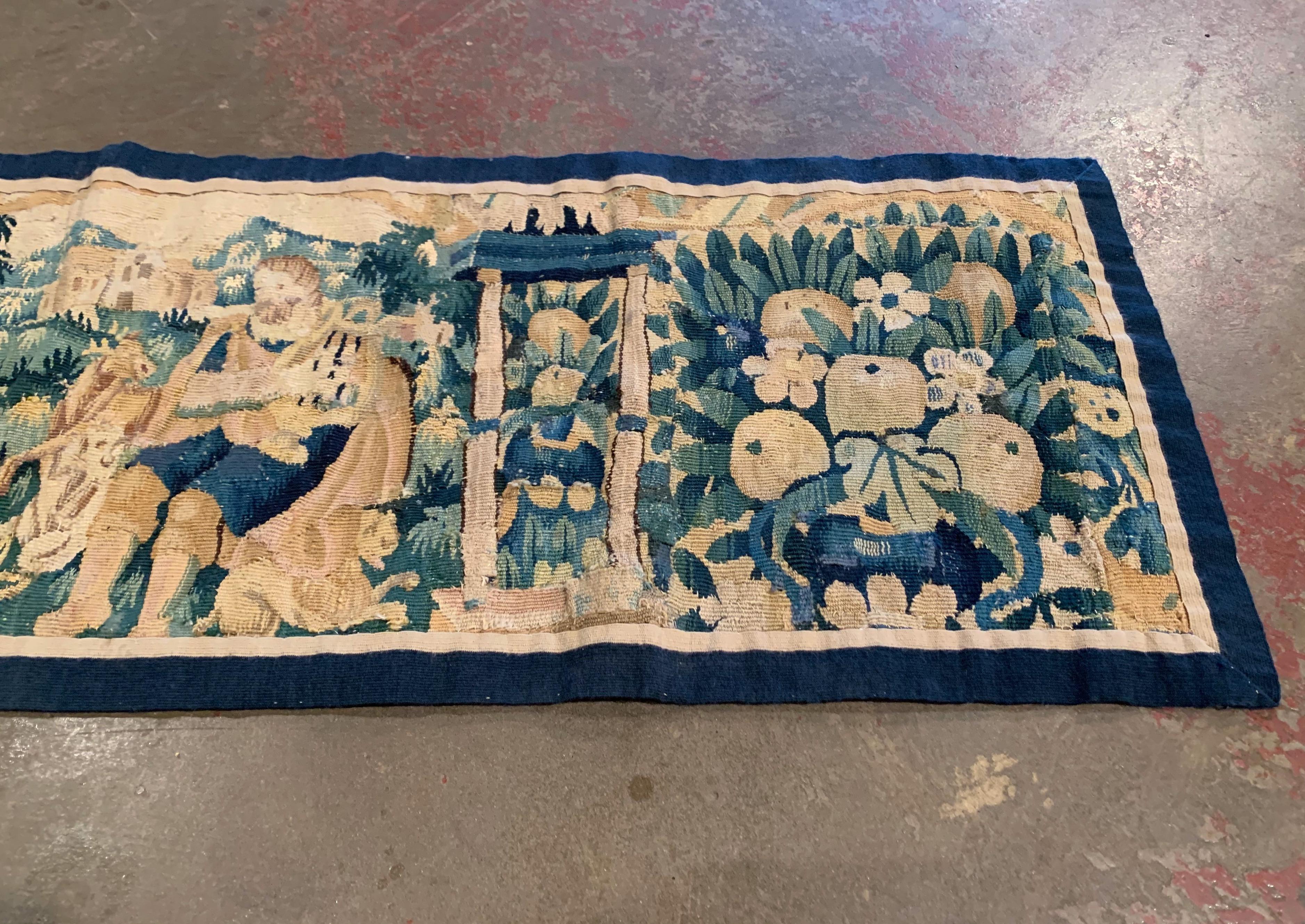 18th Century French Aubusson Tapestry Center Table Runner with Foliage Decor In Excellent Condition In Dallas, TX