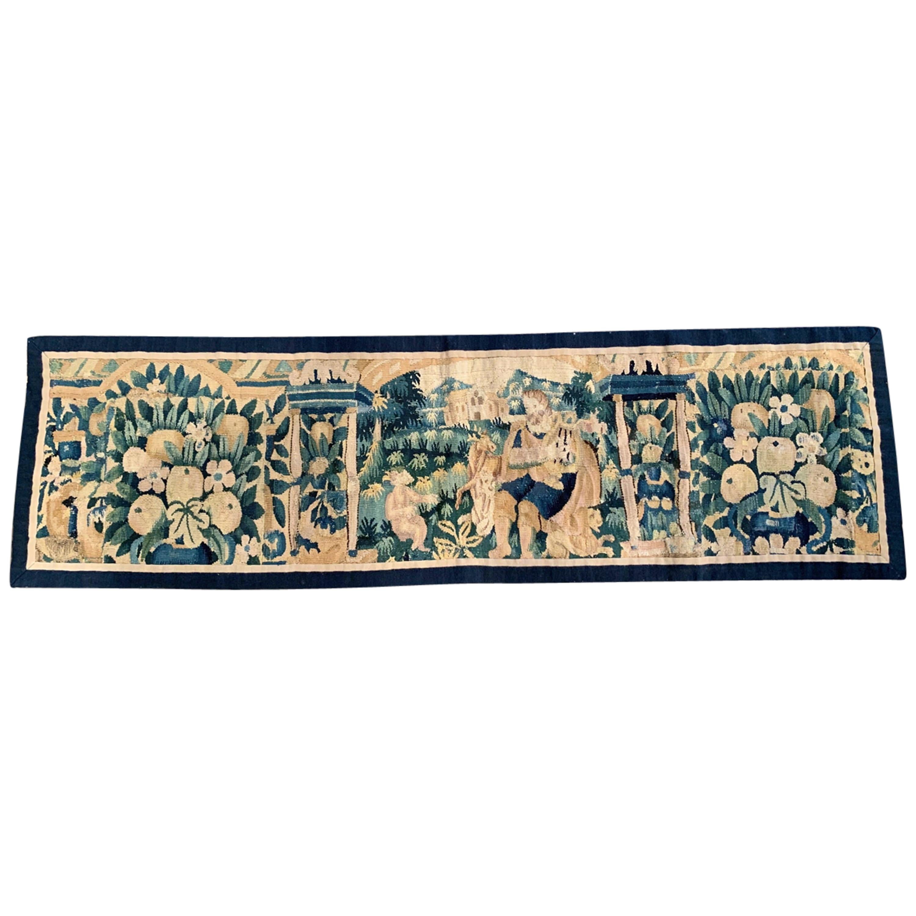 18th Century French Aubusson Tapestry Center Table Runner with Foliage Decor