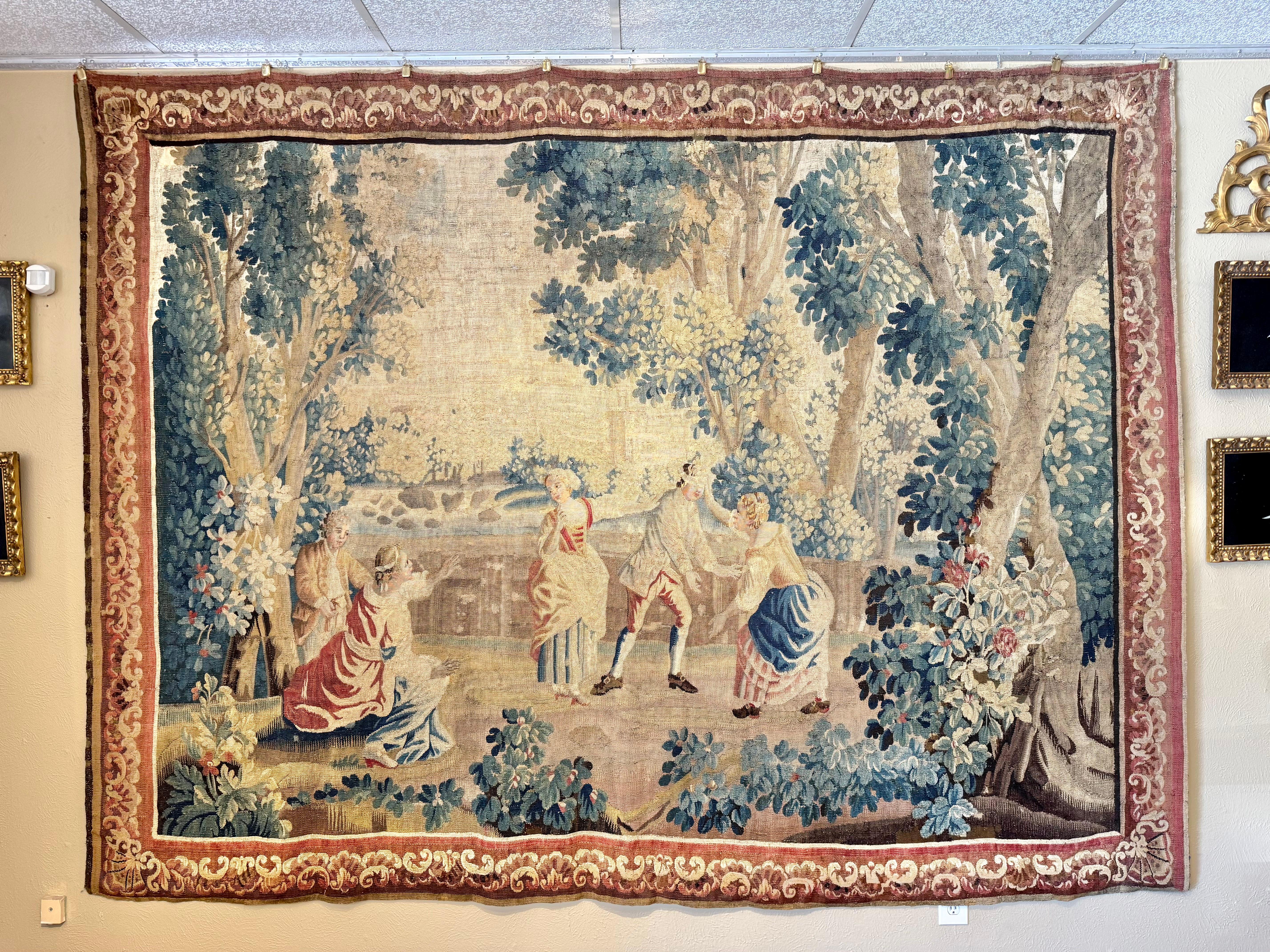 18th Century French Aubusson Tapestry “Colin-Maillard” or Blind Man’s Buff Scene In Excellent Condition For Sale In Dallas, TX