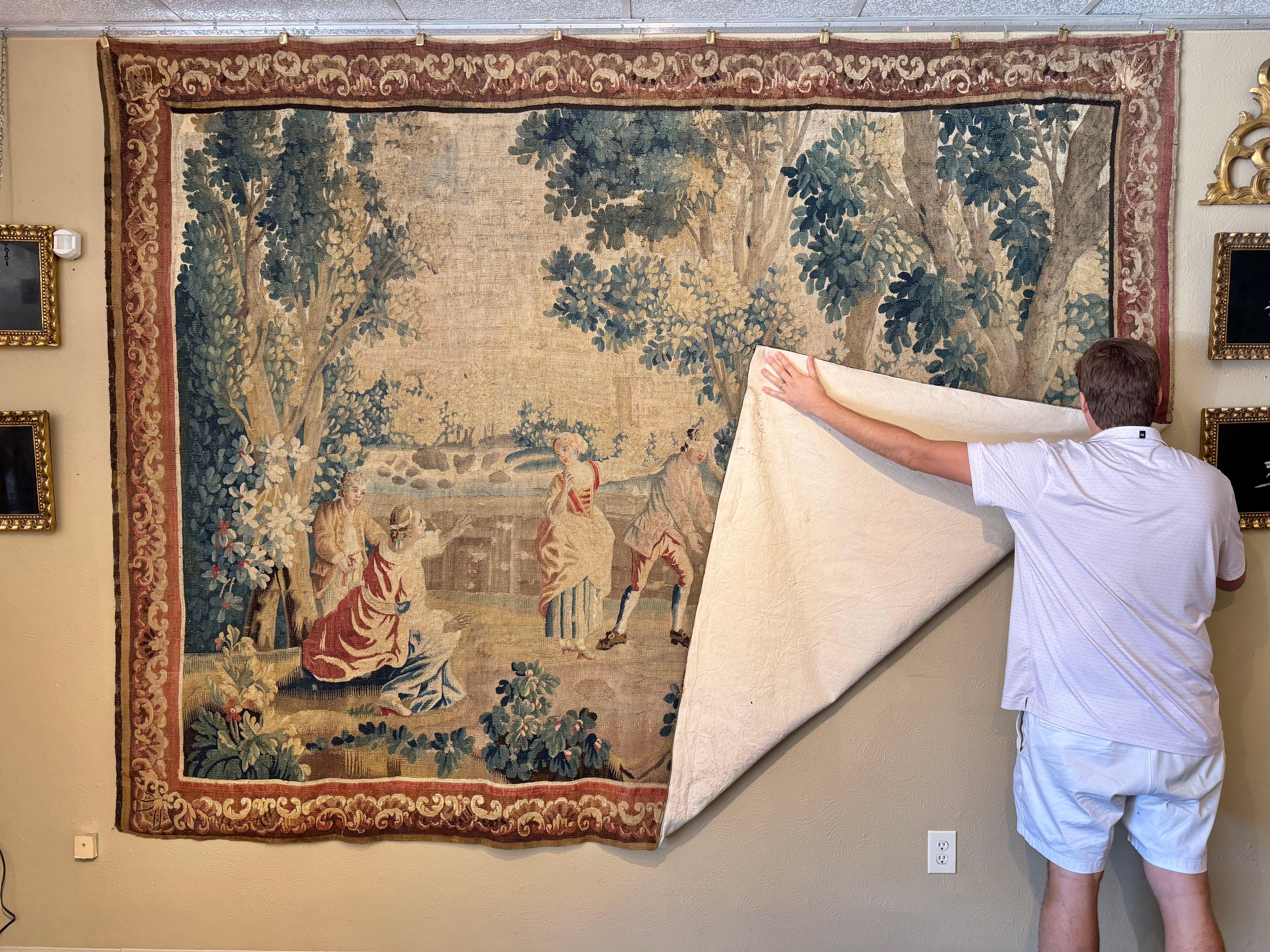 18th Century French Aubusson Tapestry “Colin-Maillard” or Blind Man’s Buff Scene For Sale 3