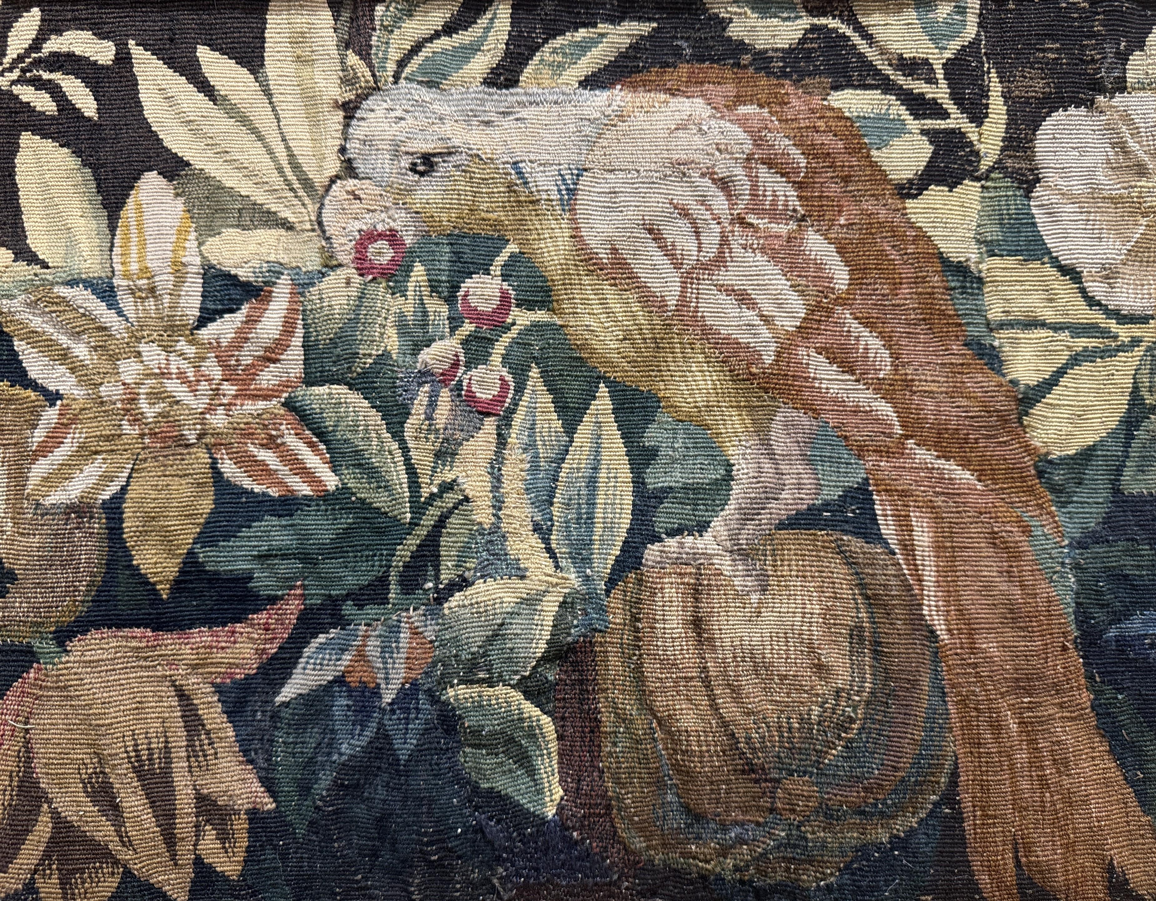 Hand-Carved 18th Century French Aubusson Tapestry Fragment in Carved Gilt Frame For Sale