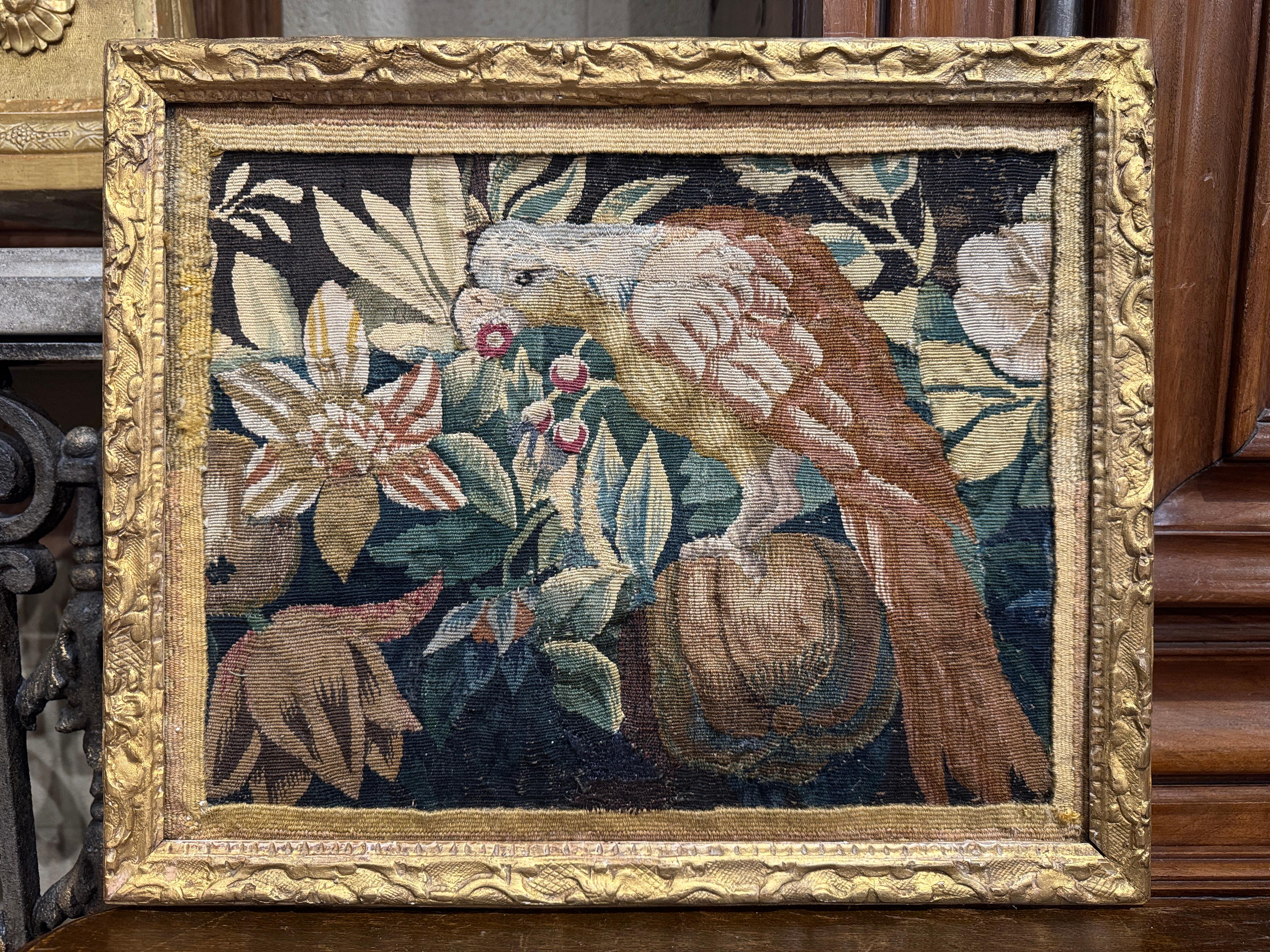 18th Century French Aubusson Tapestry Fragment in Carved Gilt Frame For Sale 1