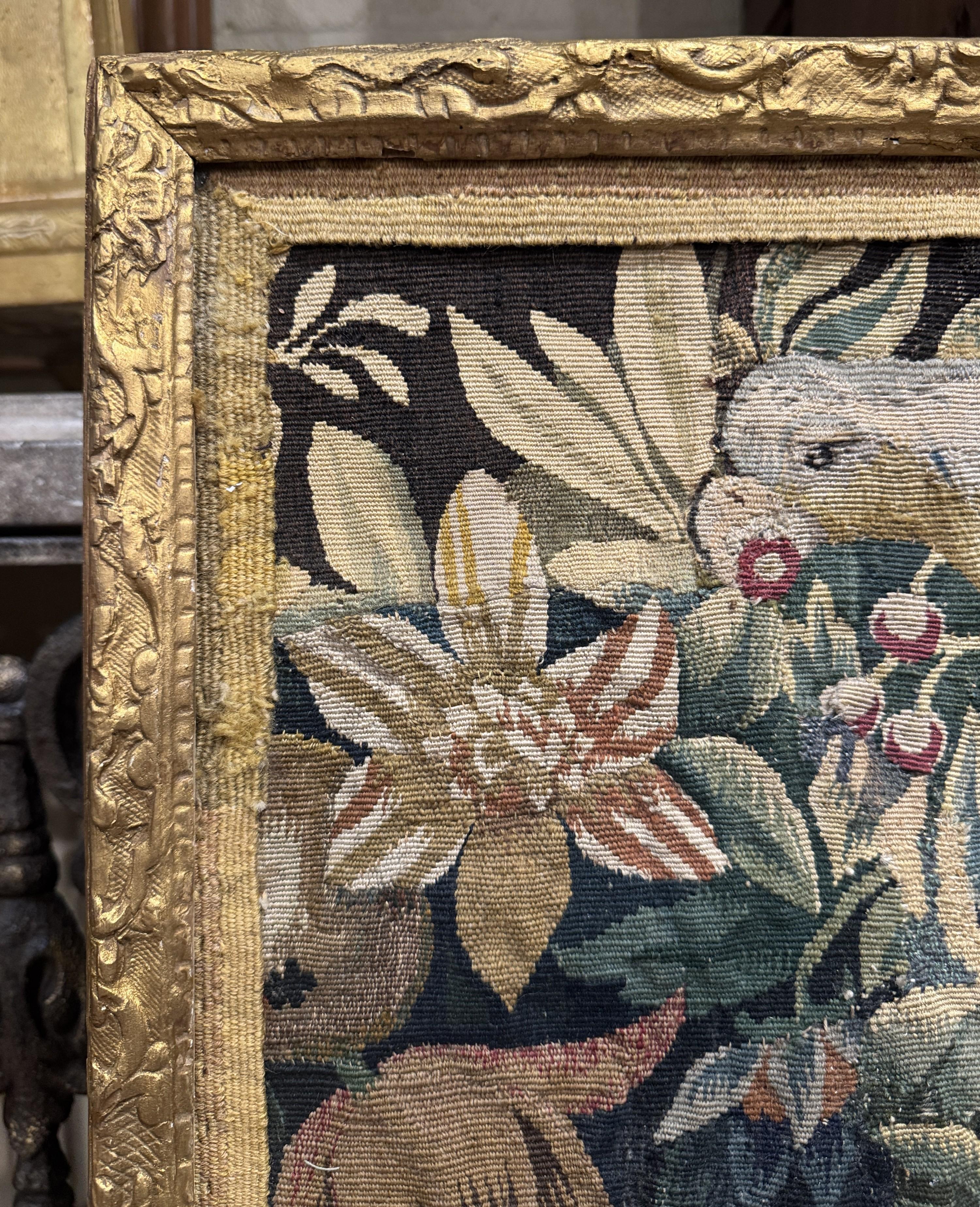 18th Century French Aubusson Tapestry Fragment in Carved Gilt Frame For Sale 2