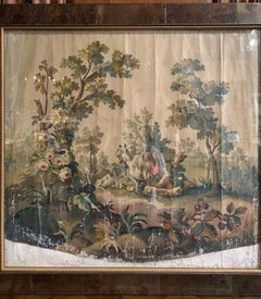 Tapisserie française d'Aubusson du 18ème siècle, gouache sur papier avec cadre et verre