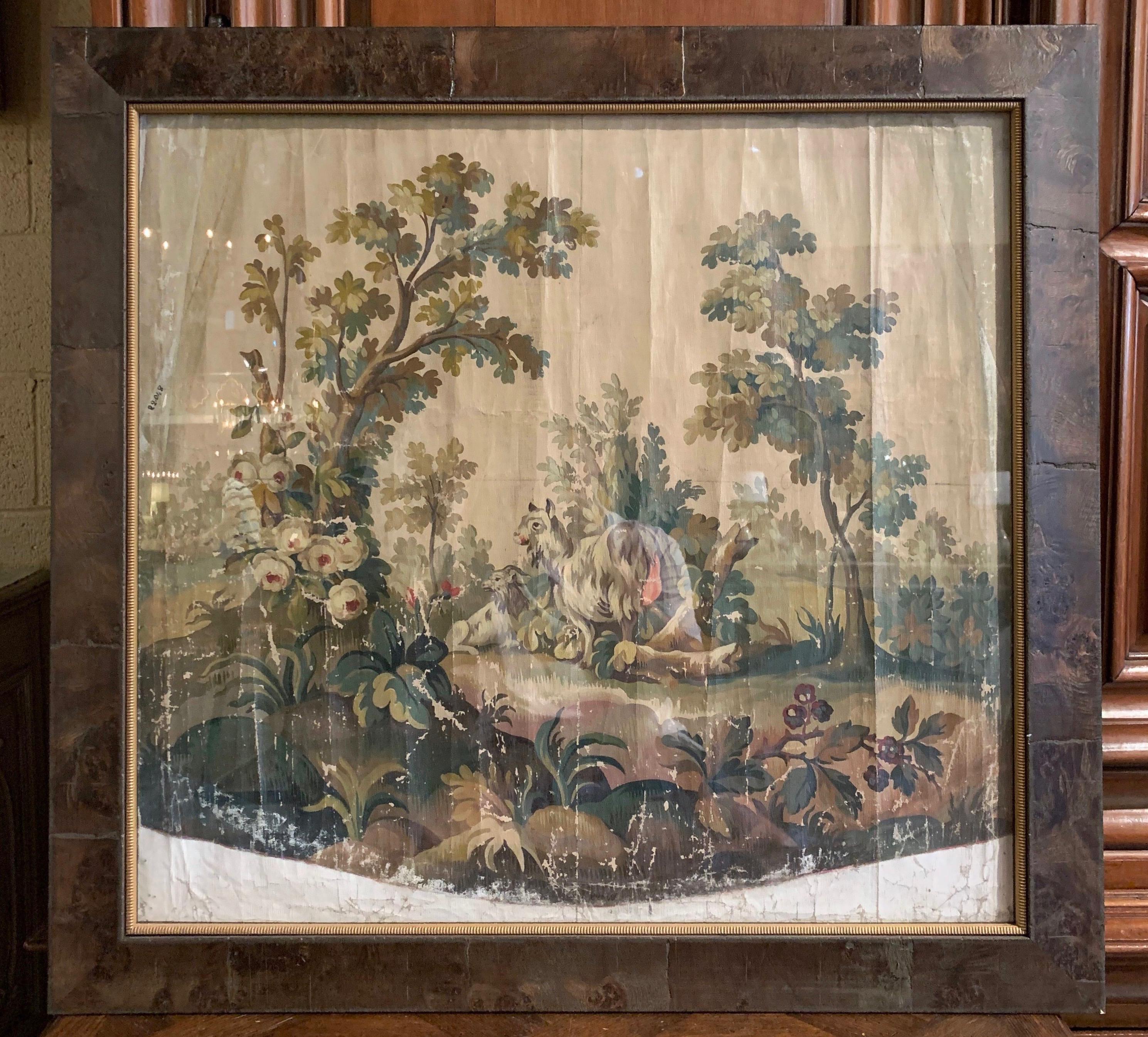 Louis XVI 18th Century French Aubusson Tapestry Gouache on Paper with Frame and Glass For Sale