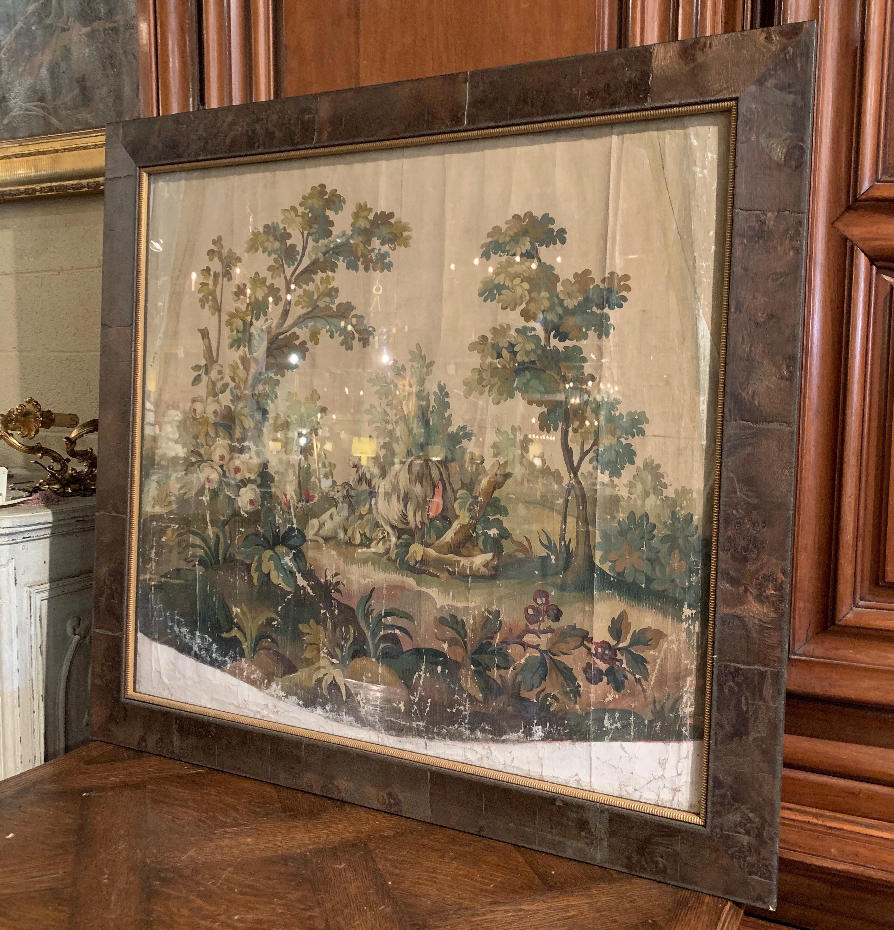 Bois doré Tapisserie française d'Aubusson du 18ème siècle, gouache sur papier avec cadre et verre en vente