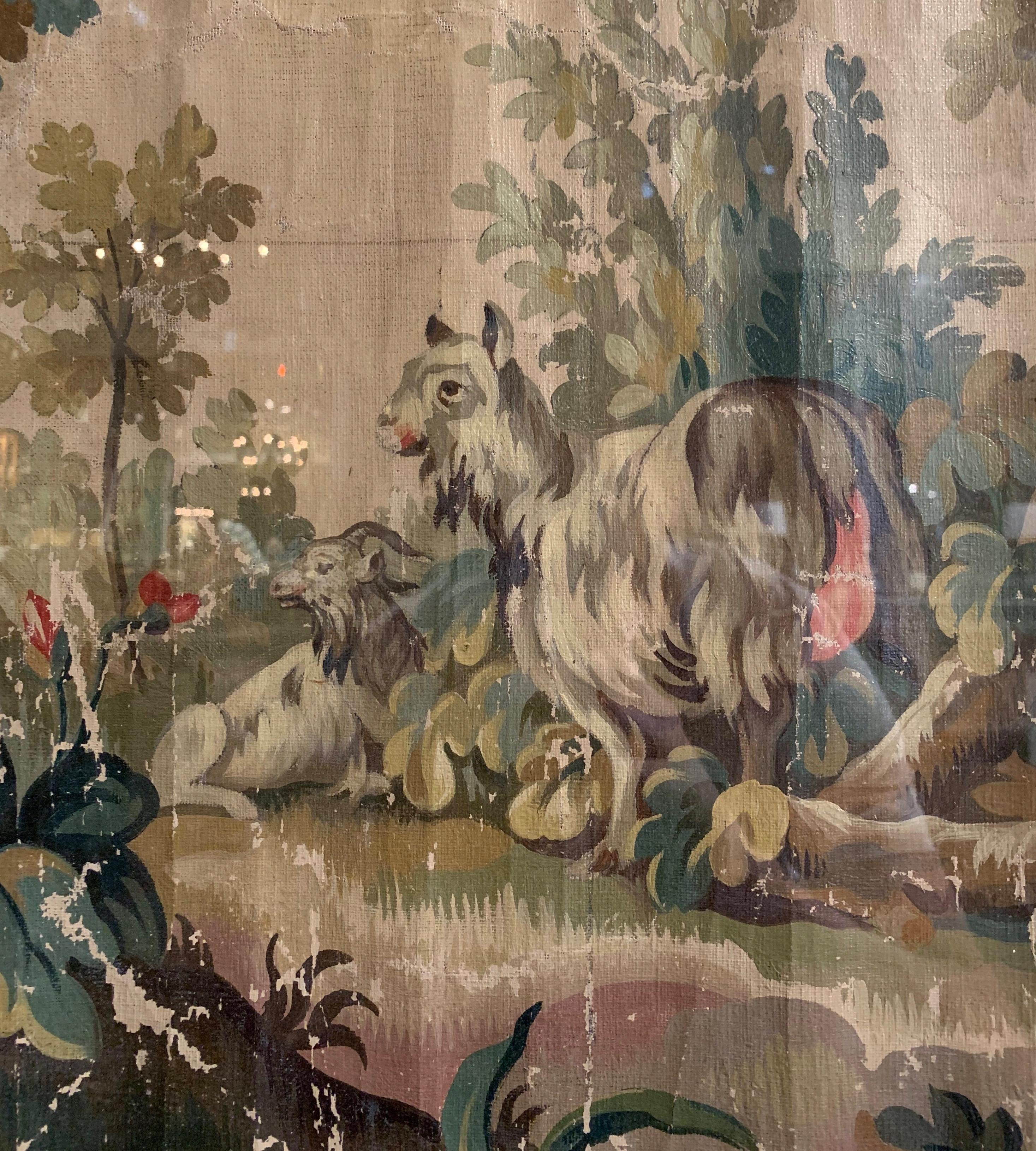 Französischer Aubusson-Wandteppich aus dem 18. Jahrhundert, Gouache auf Papier mit Rahmen und Glas, Französisch im Angebot 3
