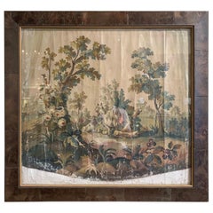 Antique 18th Century French Aubusson Tapestry Gouache on Paper with Frame and Glass