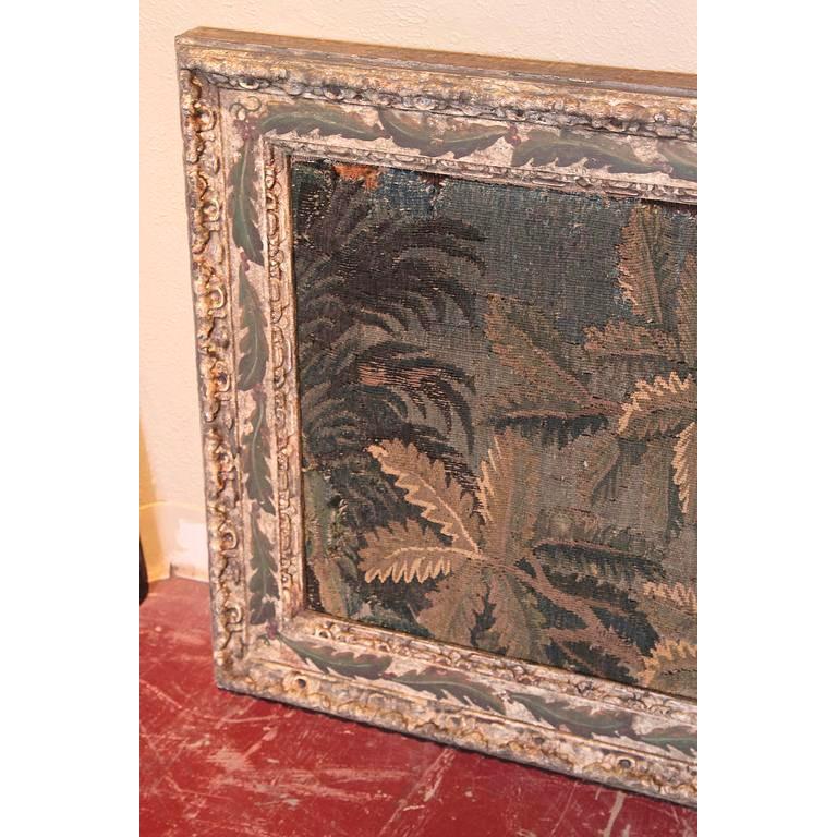 18th Century French Aubusson Tapestry in Antique Painted Leaf Decor Frame For Sale 4