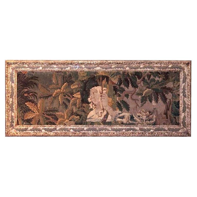 18th Century French Aubusson Tapestry in Antique Painted Leaf Decor Frame