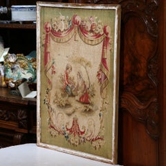 Französischer Aubusson-Wandteppich aus dem 18. Jahrhundert in bemaltem und vergoldetem Rahmen