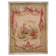 18th Century French Aubusson Tapestry in Painted and Gilt Frame