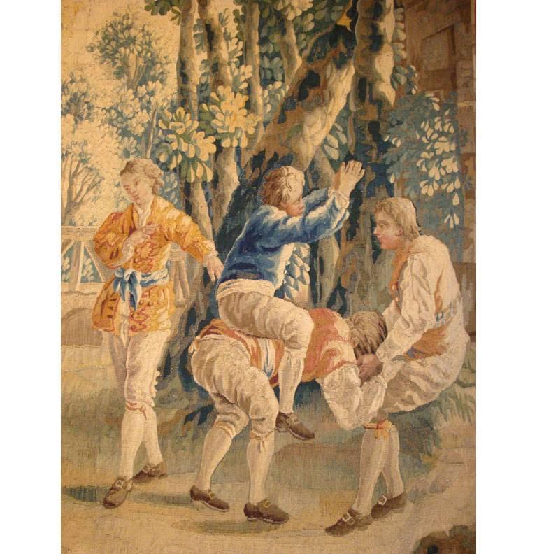 Französischer Aubusson-Wandteppich „Le Cheval Fondu“ aus dem 18. Jahrhundert von J.B. Farbtuch (Handgewebt) im Angebot