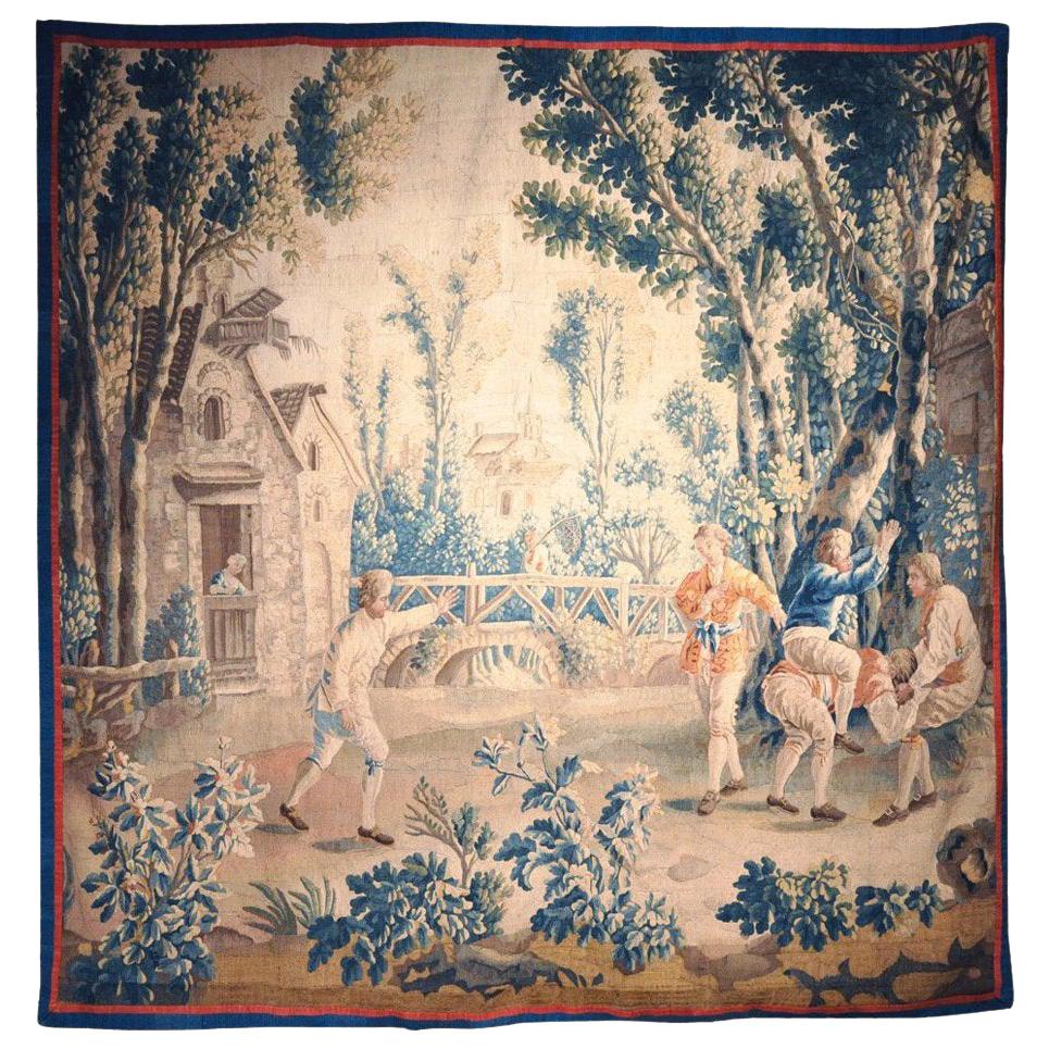 Tapisserie française d'Aubusson du 18ème siècle « Le Cheval Fondu » par J.B. Huit de couleur