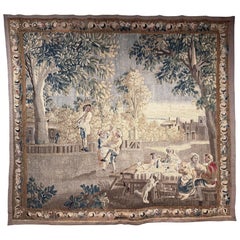 18th Century French Aubusson Tapestry “The Pastoral Meal” After David Teniers
