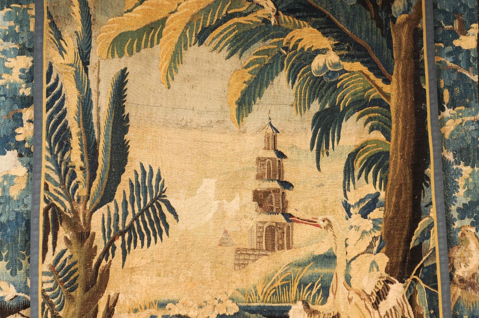 Filo Arazzo Aubusson francese del XVIII secolo con palme e scena di castello in vendita